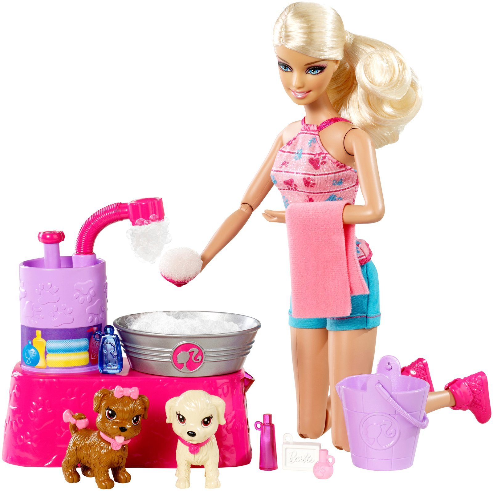 Barbie Suds and Hugs Pups Playset - Interactive Bath Toy for Kids with 2 Puppies & Accessories | Pretend Play, Bath Time Fun, Gift for Girls Ages 3+