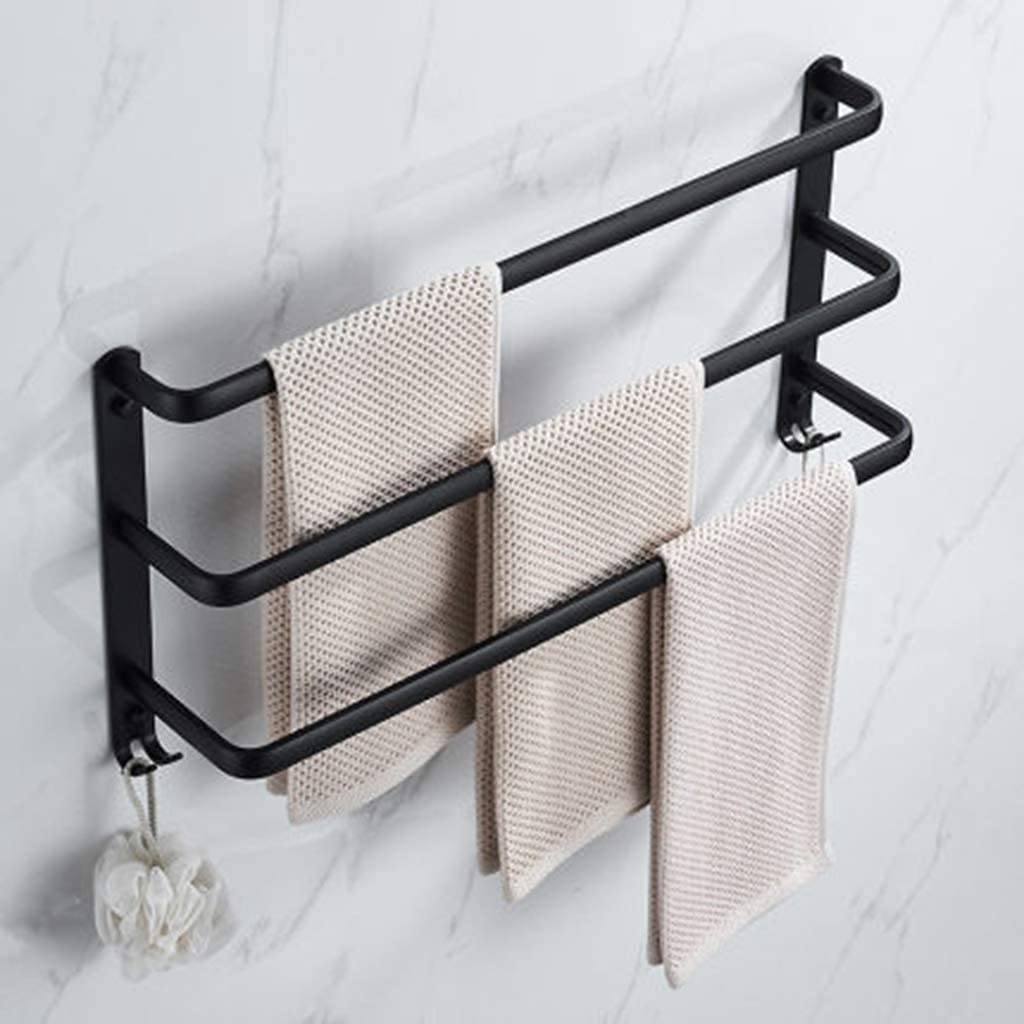 Black 3-Tier Over Door Towel Rack with Hooks - 40Cm Wall Mounted or Door Mounted Bathroom Towel Holder - Space Saving Storage Solution for Bath Towels, Robes & Accessories in Small Bathrooms, Laundry Rooms & Dorm Rooms