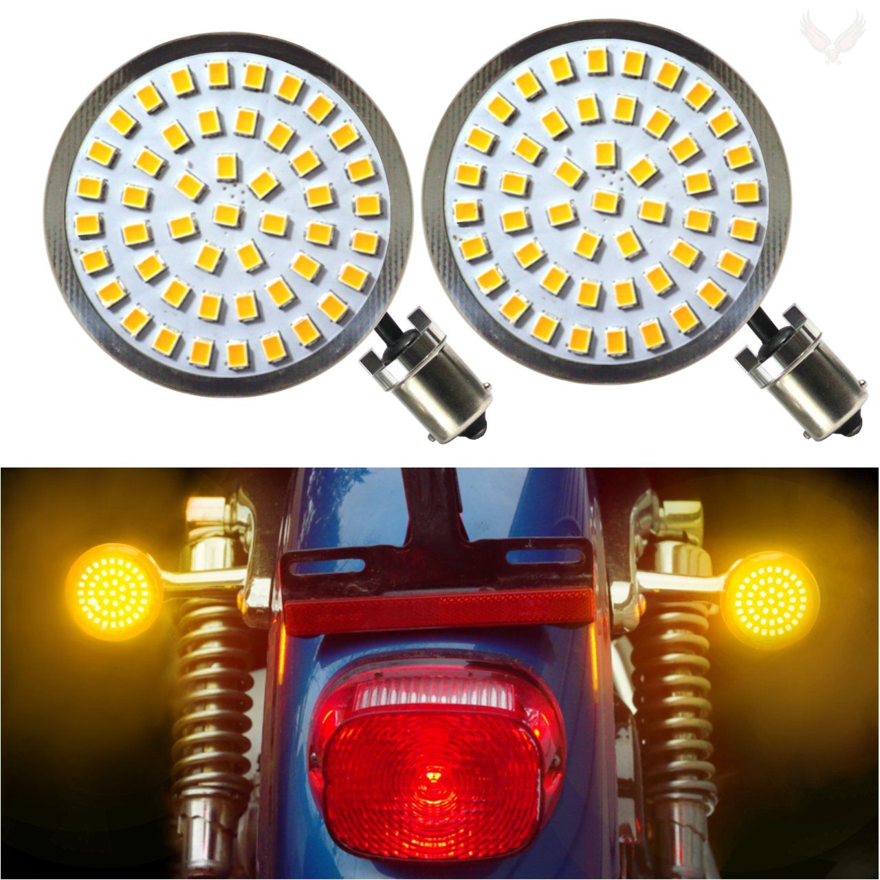 **Eagle Lights 2nd Gen LED Turn Signal Kit for Harley Davidson - Front 1157 & Rear 1156 Amber Lights - High Visibility for Day & Night Riding**