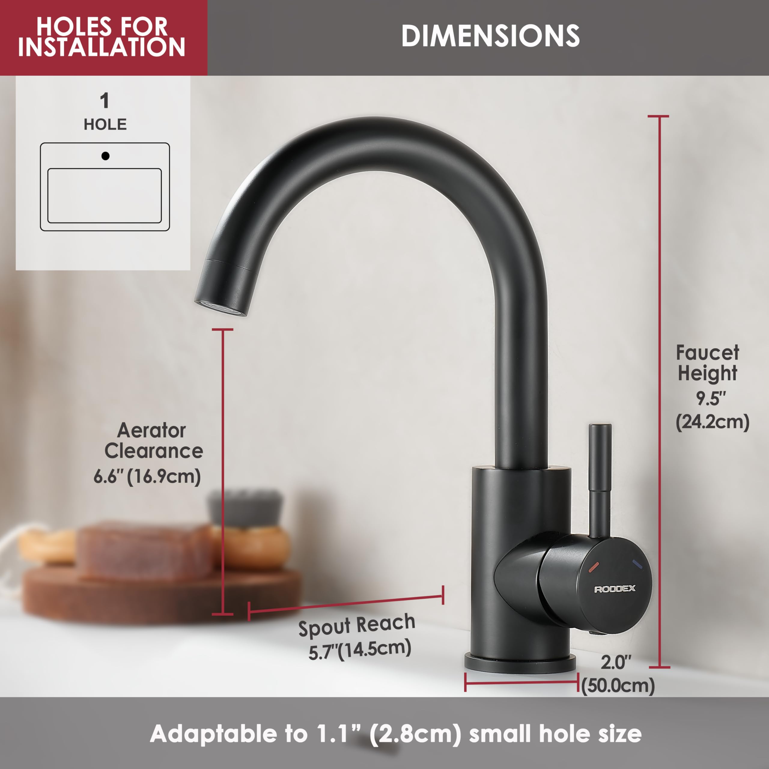 360° Swivel Single Hole Bar Sink Faucet - Stainless Steel Modern Single Handle Kitchen Tap - Matte Black Finish for Bathroom, RV & Small Space Installation