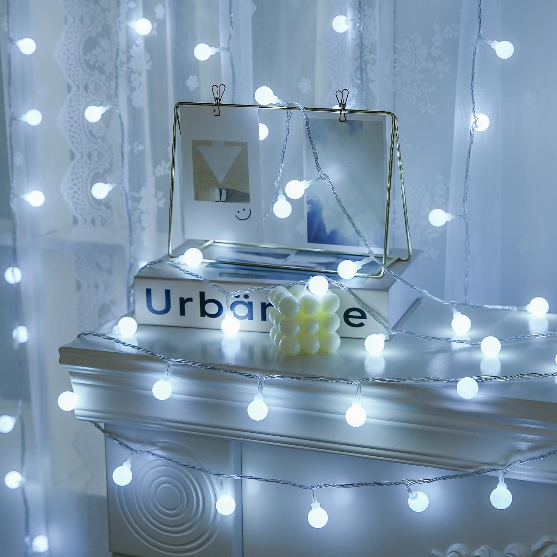 JMEXSUSS 100 LED Connectable Globe String Lights - 33 ft White Plug-in Fairy Lights with Remote & 8 Modes - Indoor/Outdoor Christmas Decor for Bedroom, Wedding, Party, Garden, Patio, and Holiday Lighting
