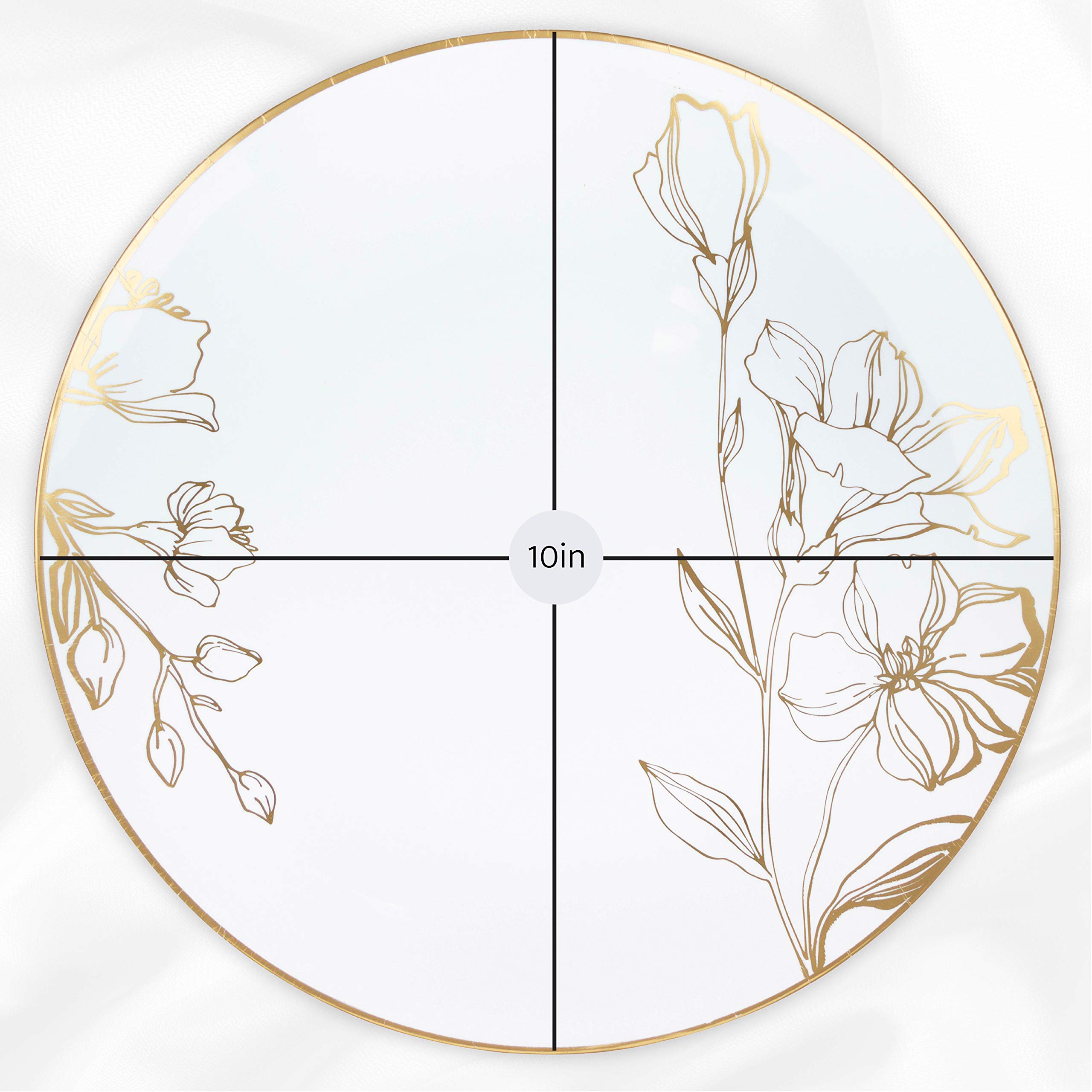 Elegant White Plastic Floral Design Party Plates with Gold Rim - Premium Heavyweight Disposable Tableware (10 Inch, 120 Count) for Weddings, Baby Showers & Special Events