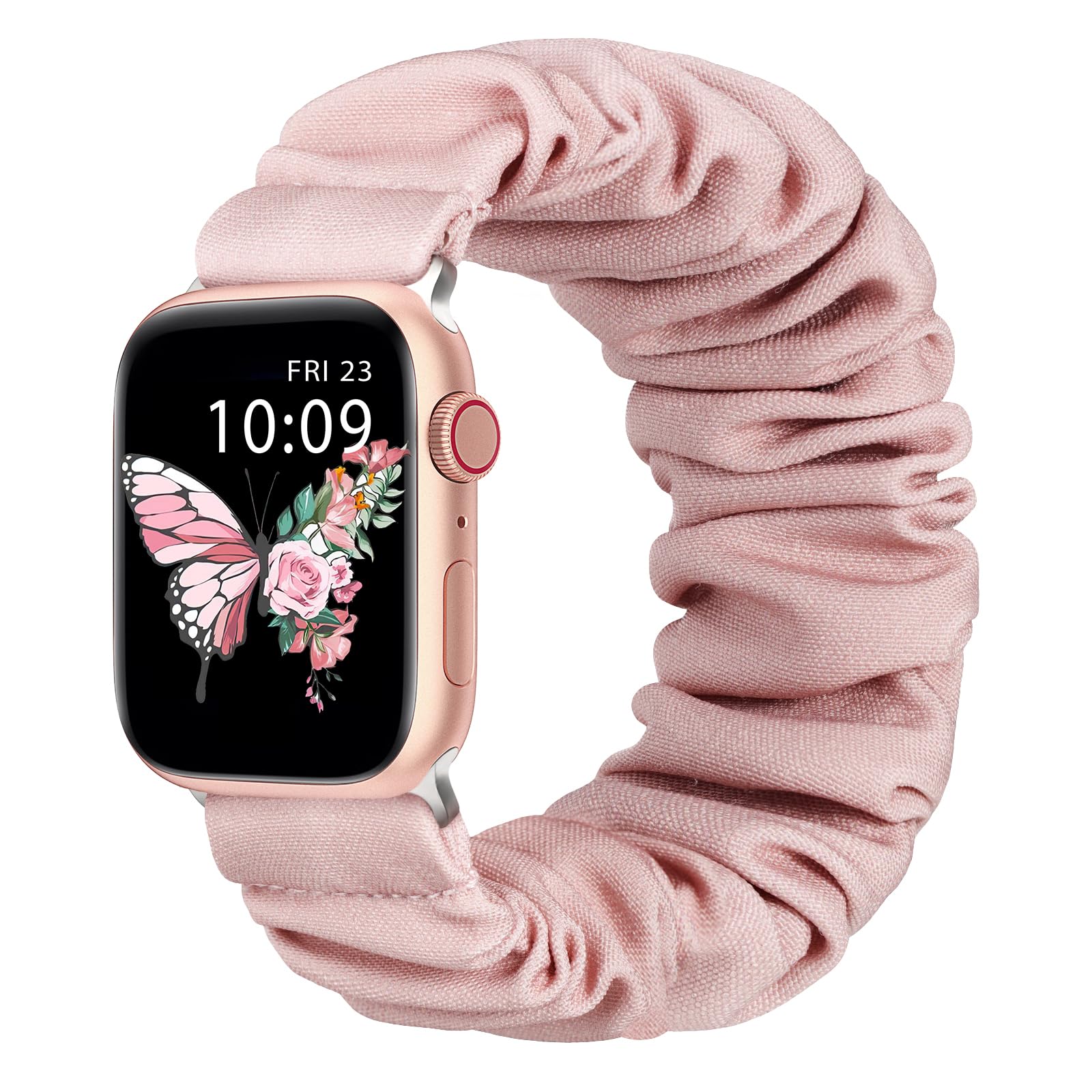 Cute Printed Scrunchie Bands for Apple Watch 38mm 40mm 41mm 42mm 44mm 45mm - Soft Elastic Solo Loop Wristband Strap Compatible with iWatch SE Series 9/8/7/6/5/4/3/2/1 - Fashionable Accessory for Women, Perfect for Workouts, Yoga & Everyday Wear