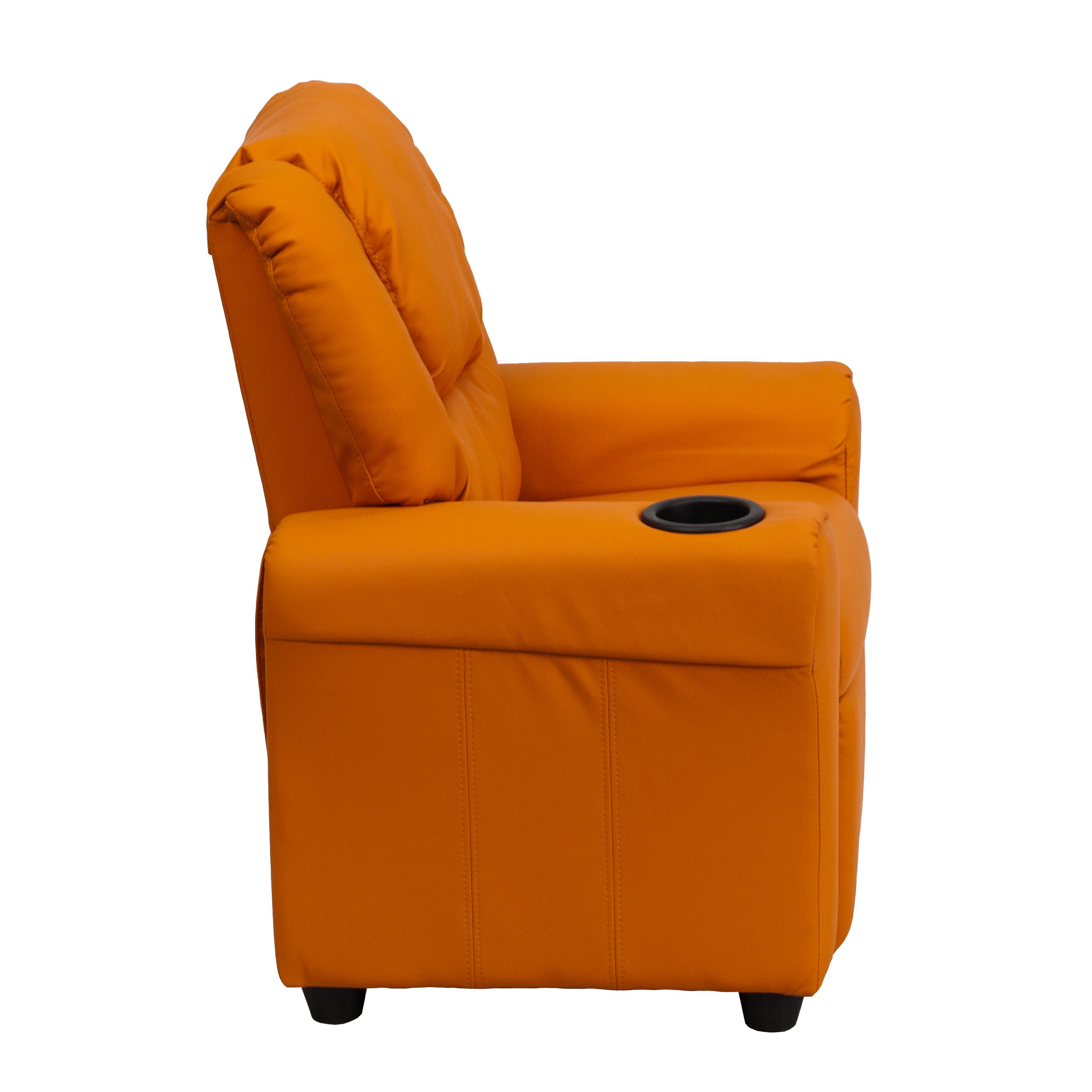 Kids Recliner Chair with Cup Holder & Headrest - Soft Orange Vinyl for Playroom, Bedroom or TV Room - Comfortable Children's Furniture for Reading & Relaxing