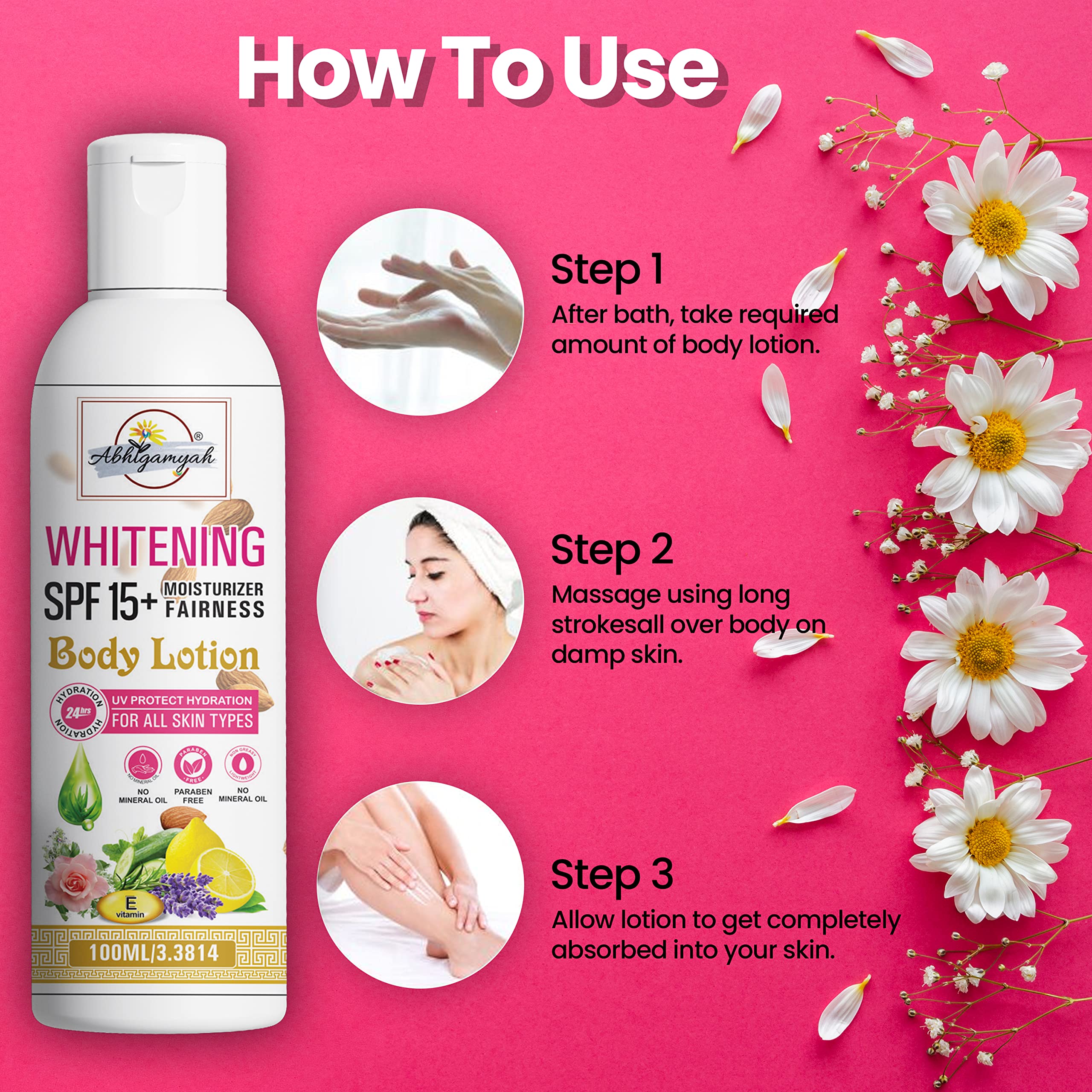 ABHIGAMYAH Whitening Body Lotion with SPF 15 | Skin Lightening & Brightening Cream | 100ml | Moisturizing & Even Skin Tone | Perfect for Daily Use & Sun Protection