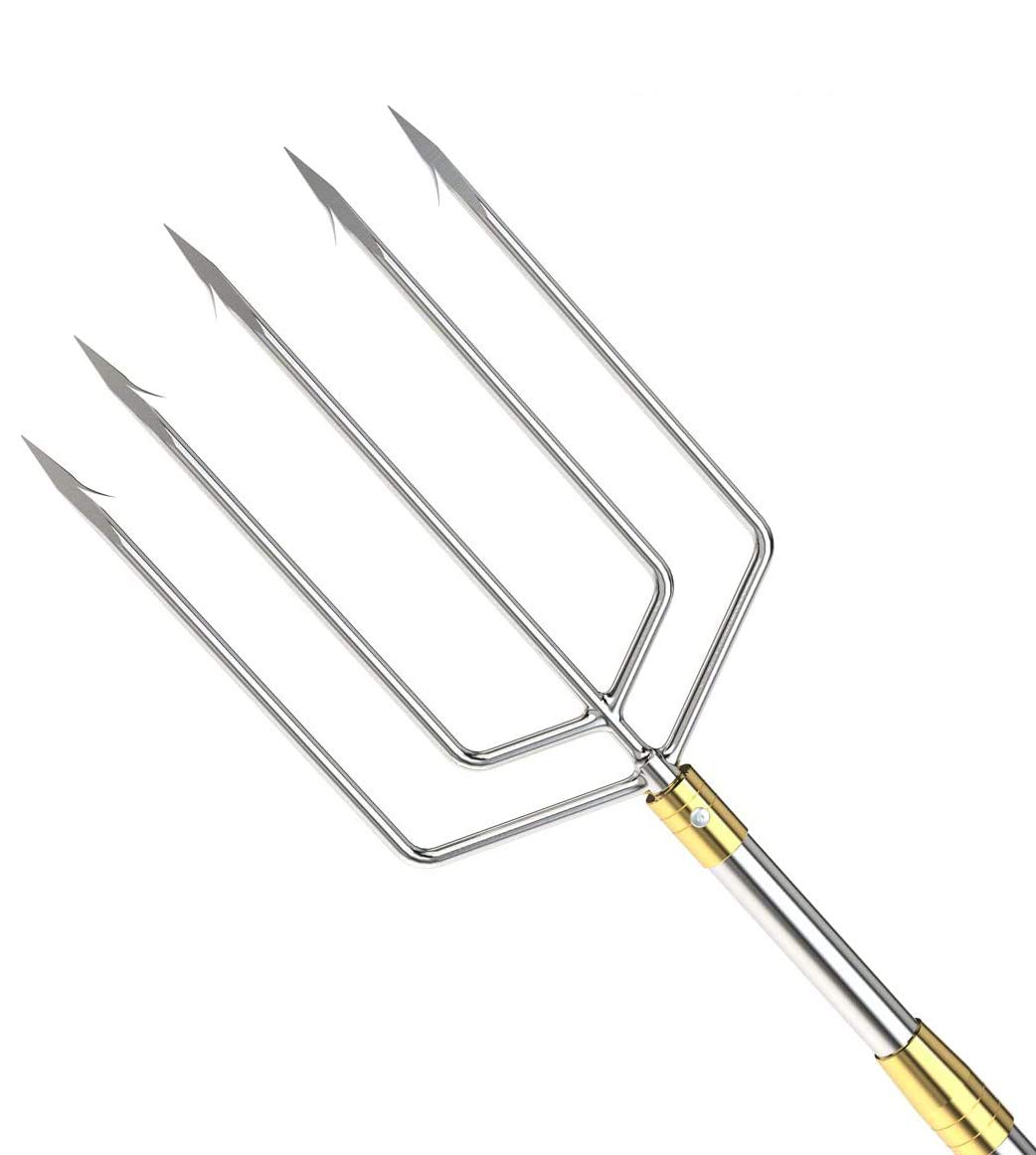 5-Prong Stainless Steel Fishing Harpoon Gig Gaff Hook with 8mm Screw - Heavy Duty Spearfishing Tool for Fish, Frog Hunting in Ponds, Rivers & Lakes - Compatible with Fishing Poles for Outdoor Adventures