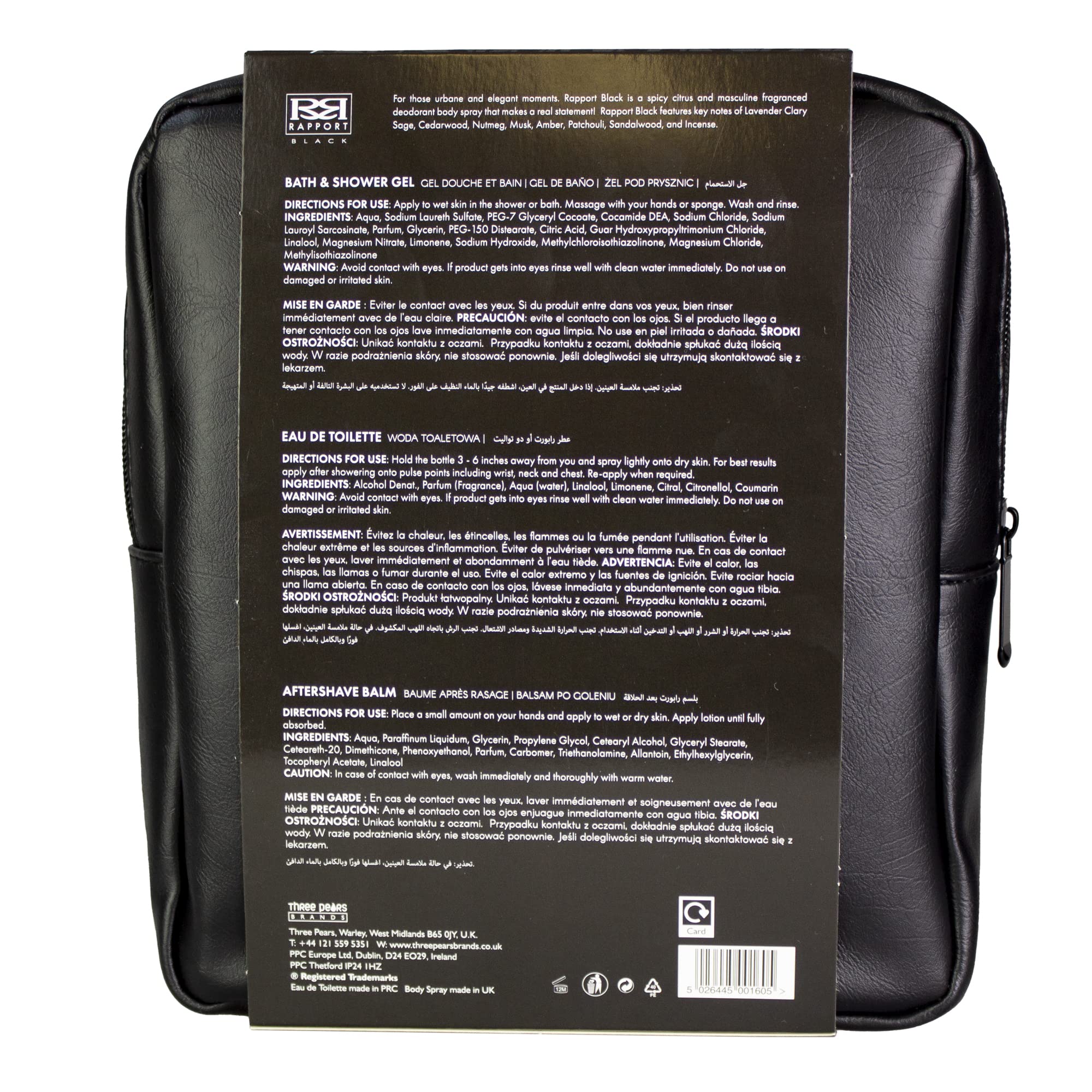 Premium Black Wash Bag Gift Set - 100ml Eau De Toilette Spray, 150ml Shower Gel & 150ml Aftershave Balm - Perfect for Men's Travel, Groomsmen Gifts & Special Occasions