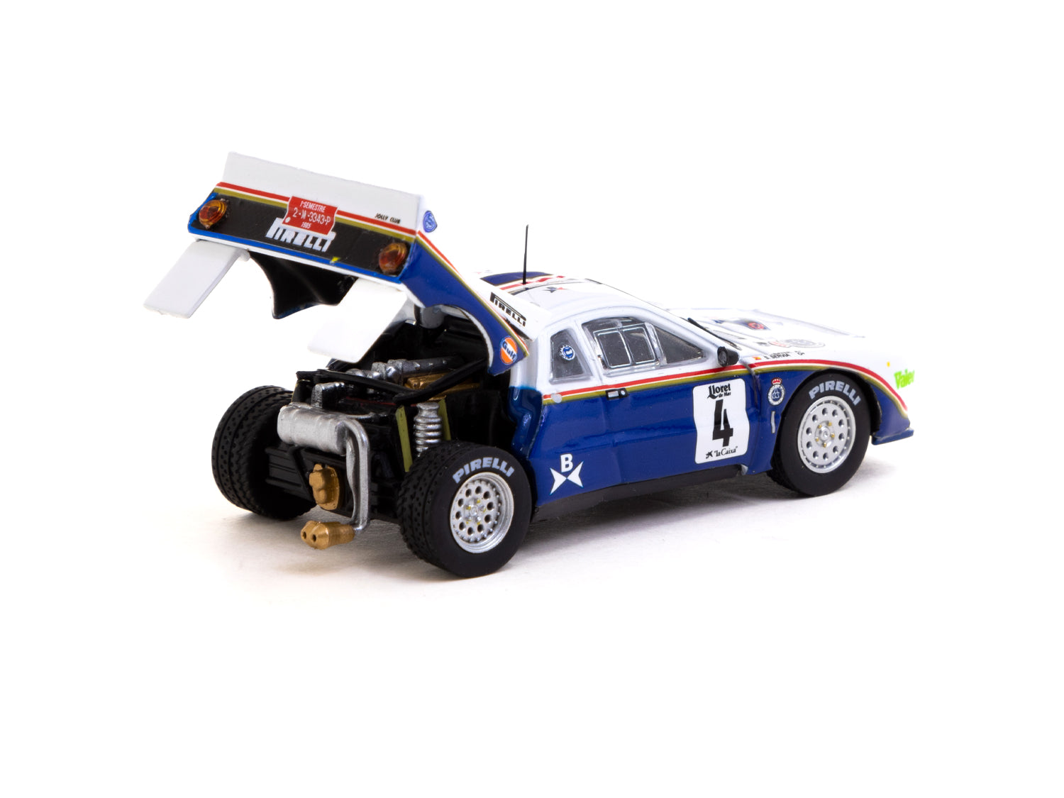 Tarmac Works 1/64 Scale Lancia 037 Rally Car - Costa Brava 1985 #4 Diecast Model - Collectible Miniature Vehicle for Display & Racing Scenes