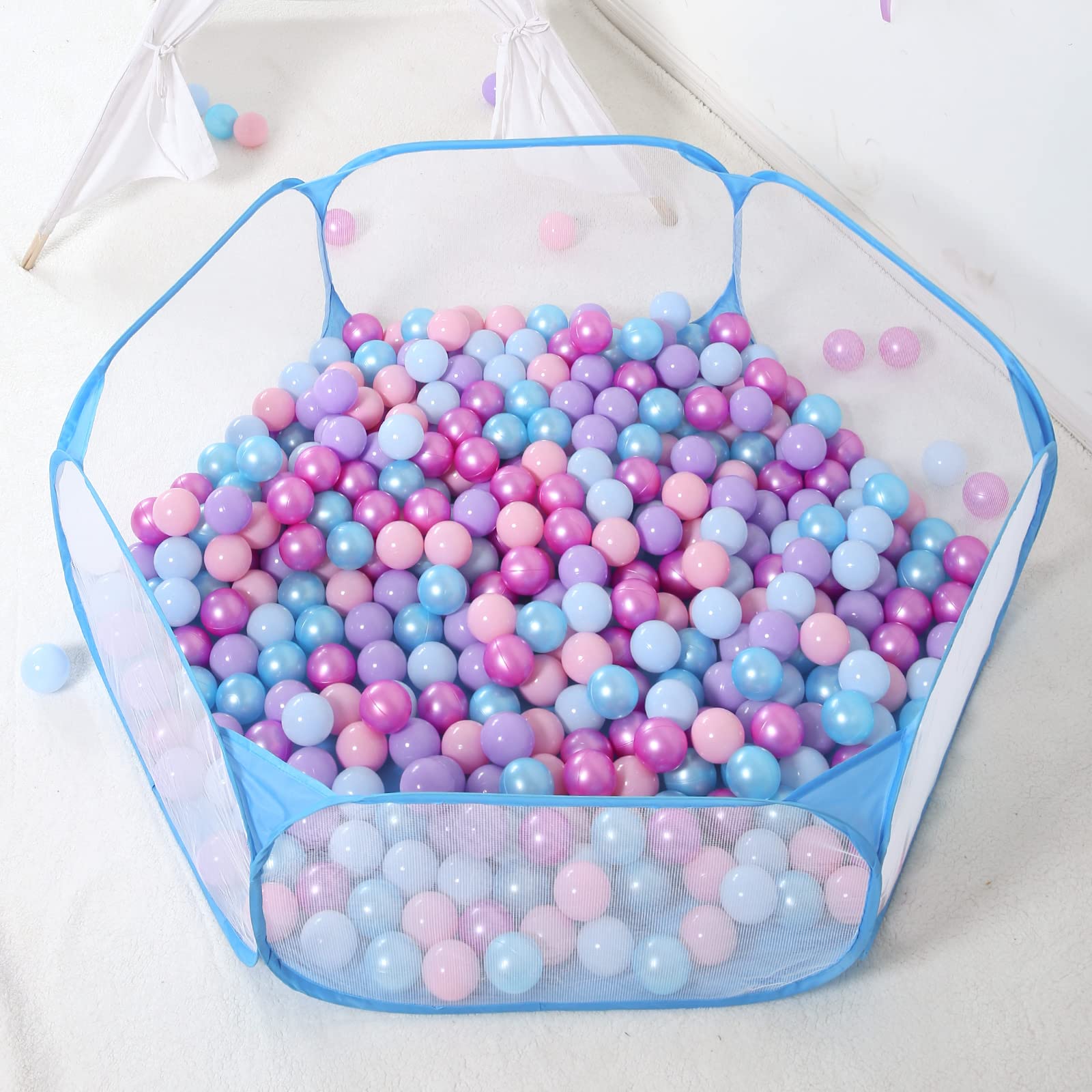 STARBOLO Kids Ball Pit Play Pool - Foldable Play Tent for Boys & Girls, Indoor Outdoor Toy Ball Pit with Carry Bag, Perfect for Birthday Parties, Daycare, Playroom & Backyard Fun (Blue)