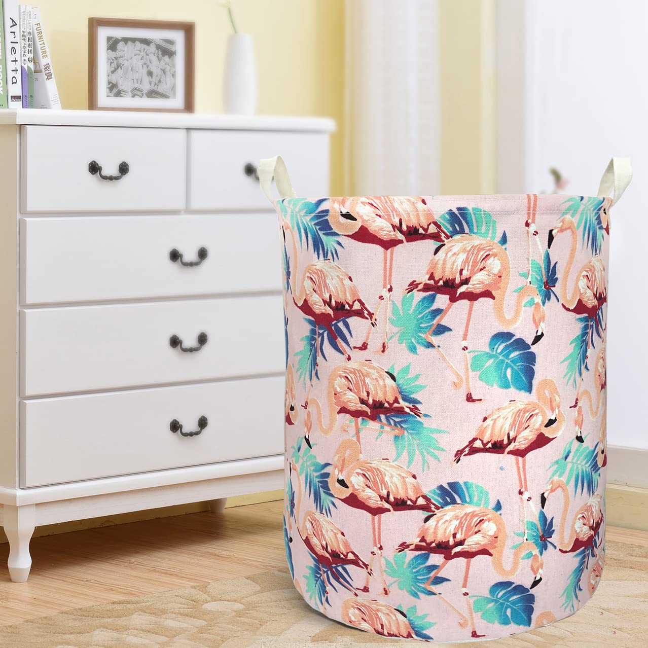 Merdes 19.7’’ Waterproof Foldable Laundry Hamper - Portable Dirty Clothes Basket & Storage Organizer for Laundry, Toys & Linens (Flamingo Pink) | Perfect for Bedroom, Bathroom, Dorm & Nursery Organization