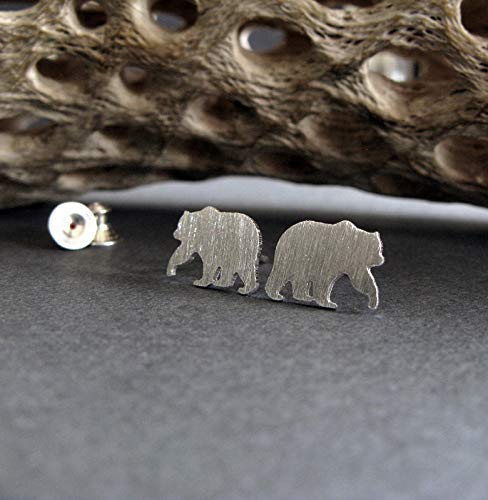 Handmade Bear Stud Earrings in Brushed Sterling Silver - USA Made Jewelry for Women, Perfect for Casual Wear, Gifts & Everyday Fashion