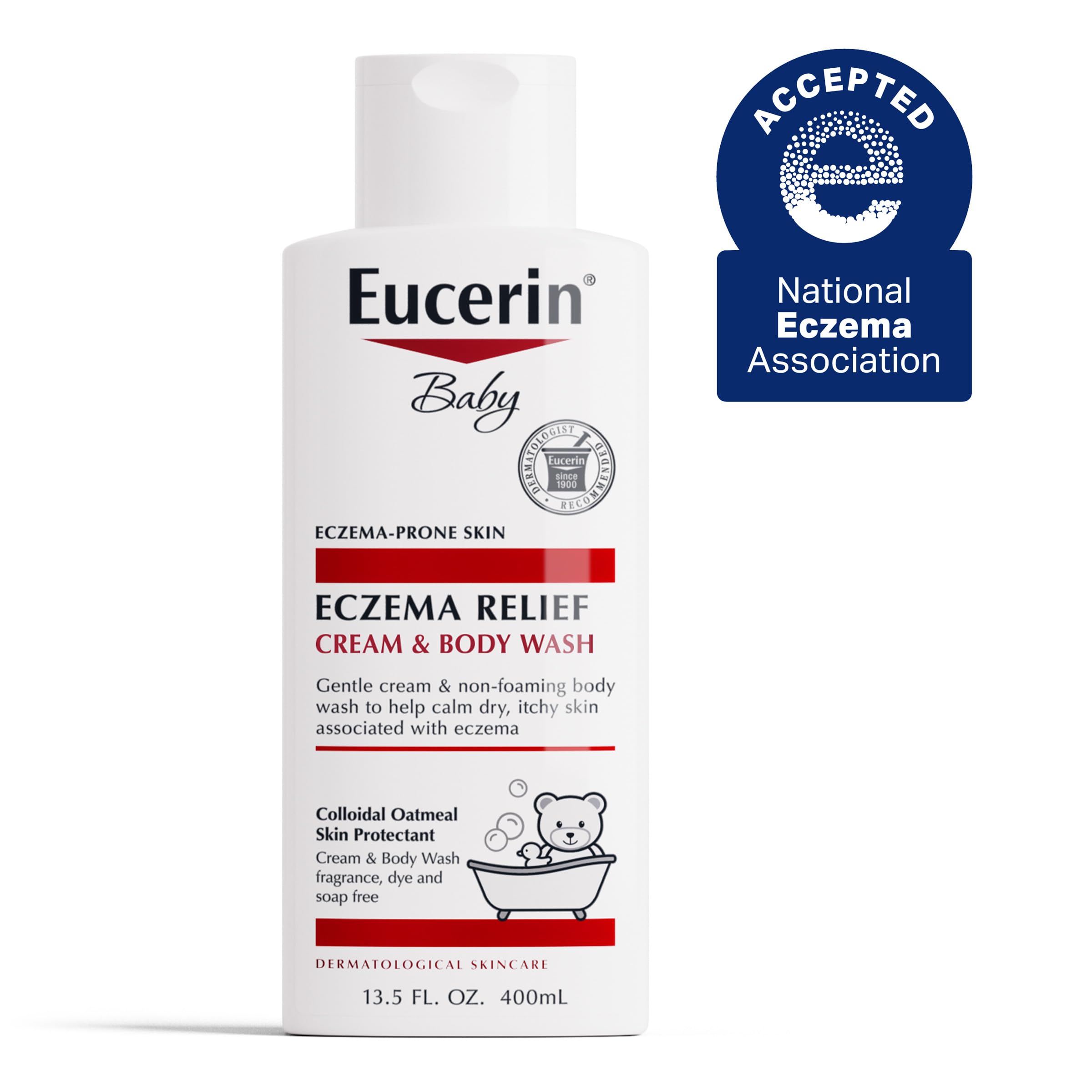 Eucerin Baby Eczema Relief Cream Body Wash - Fragrance Free, Colloidal Oatmeal Formula for Sensitive Skin - 13.5 Fl Oz - Gentle Cleanser for Daily Bath Time & Eczema Care