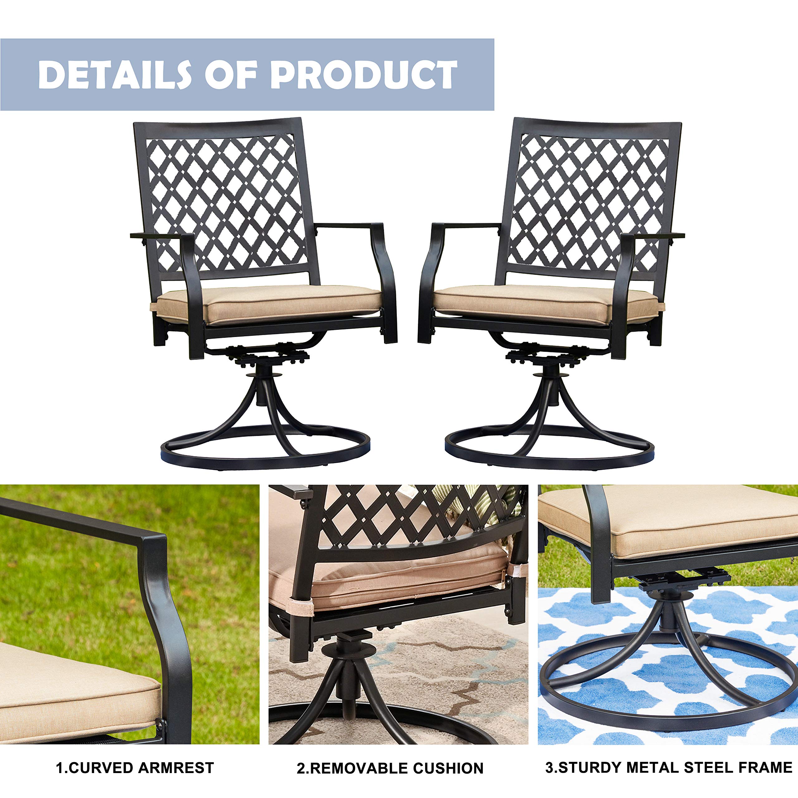 LOKATSE HOME 2-Piece Patio Swivel Dining Chair Set - Outdoor Metal Rocking Bistro Chairs with Cushions - Perfect for Garden, Deck, Poolside & Backyard Relaxation
