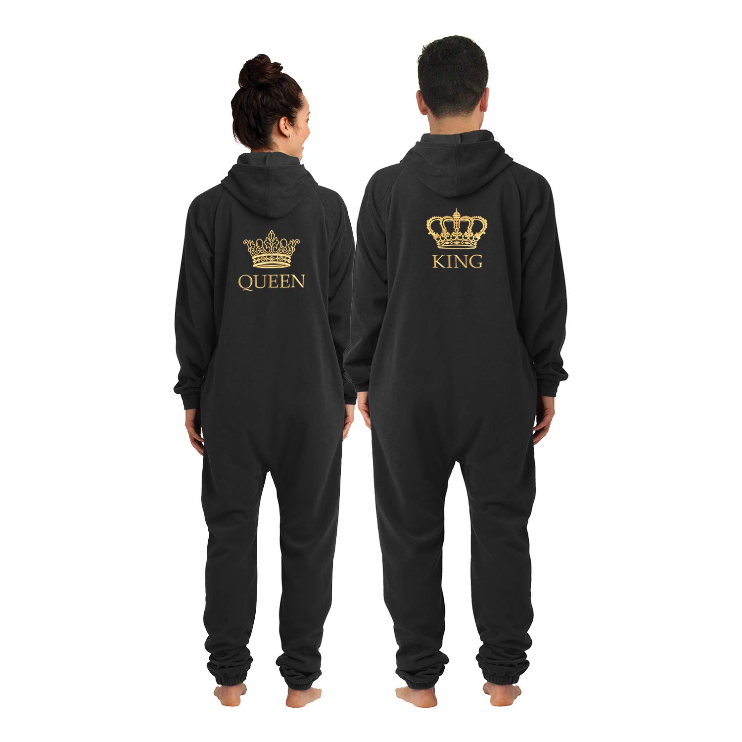 King & Queen Fleece Onesie Set - Matching Couples Pajamas for Winter - Cozy Fleece Union Suit for Couples - Perfect for Christmas Gifts, Anniversary Presents & Romantic Nights In