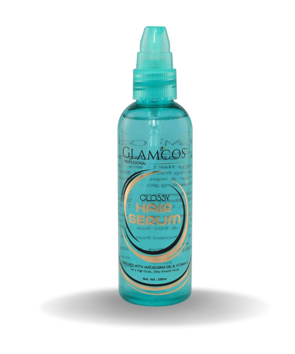 GLAMCOS Shine & Smooth Hair Serum for Women & Men - Frizz Control with Argan Oil & Vitamin E - 100ml Hair Treatment for All Hair Types - Perfect for Daily Styling, Heat Protection & Salon-Like Shine