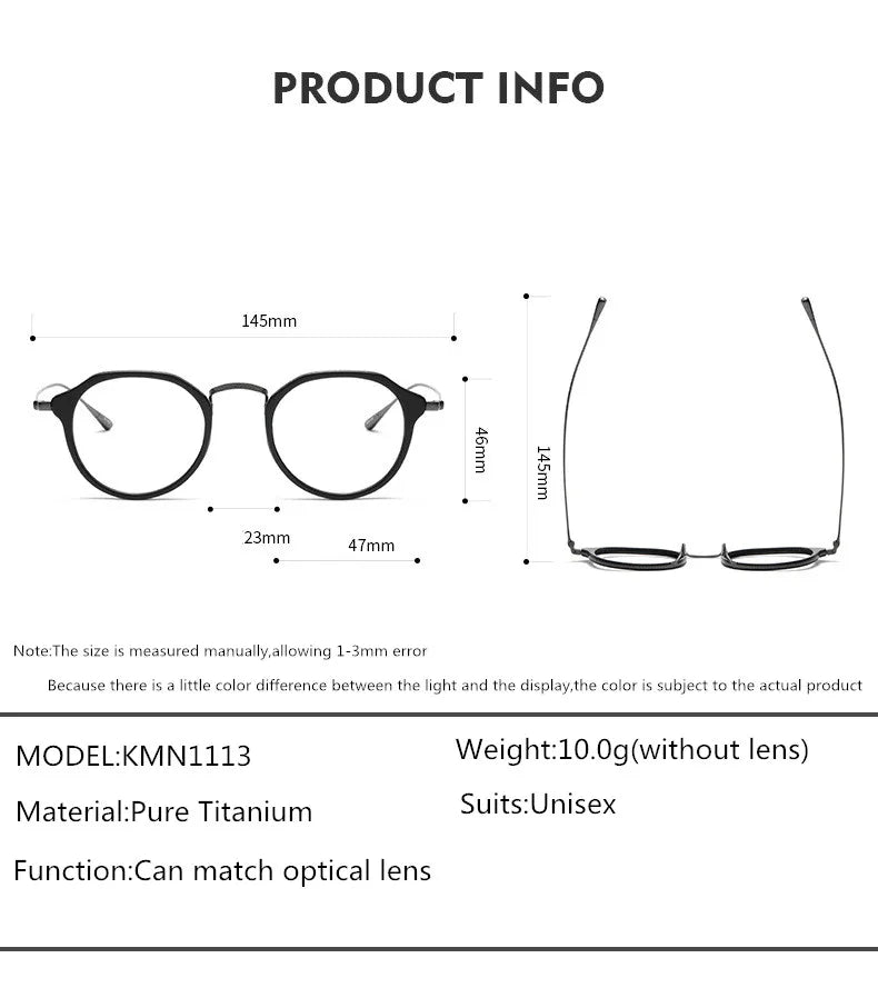 Stylish Unisex Oval Titanium Acetate Eyeglasses Frame 13113 - Lightweight Durable Glasses for Work, Reading & Fashion