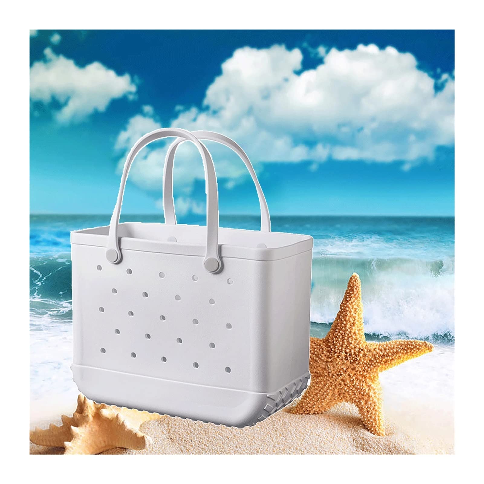 Waterproof Washable Beach Tote Bag for Women - Lightweight Open Hollow Design Gym Sports Travel Bag - Perfect for Pool, Boat, Beach & Outdoor Activities (White, Medium Size)