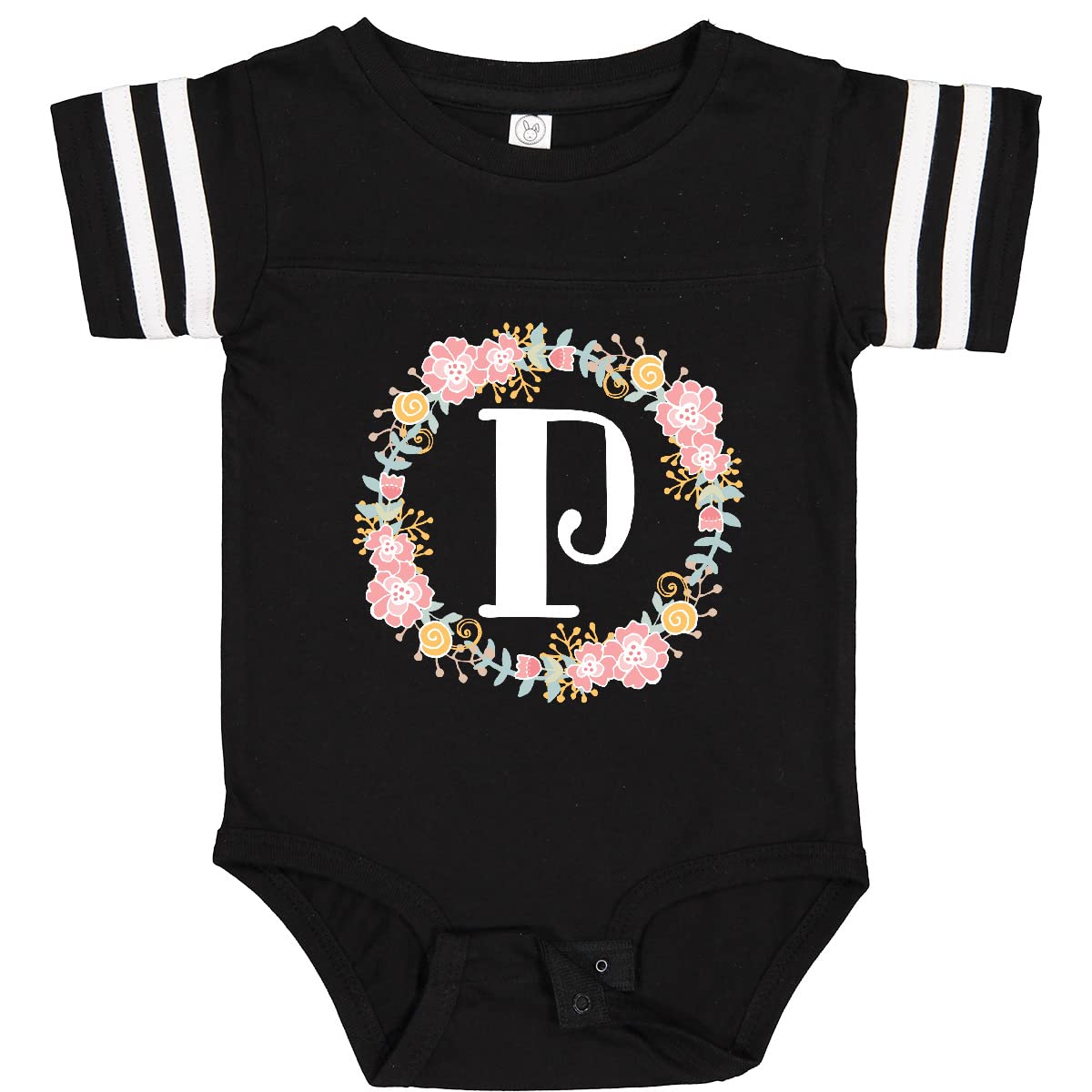 Inktastic Monogram Letter P Rose Floral Wreath Baby Bodysuit - Soft Cotton Onesie for Newborns, Infants & Toddlers - Perfect for Photo Shoots, Birth Announcements & Special Occasions