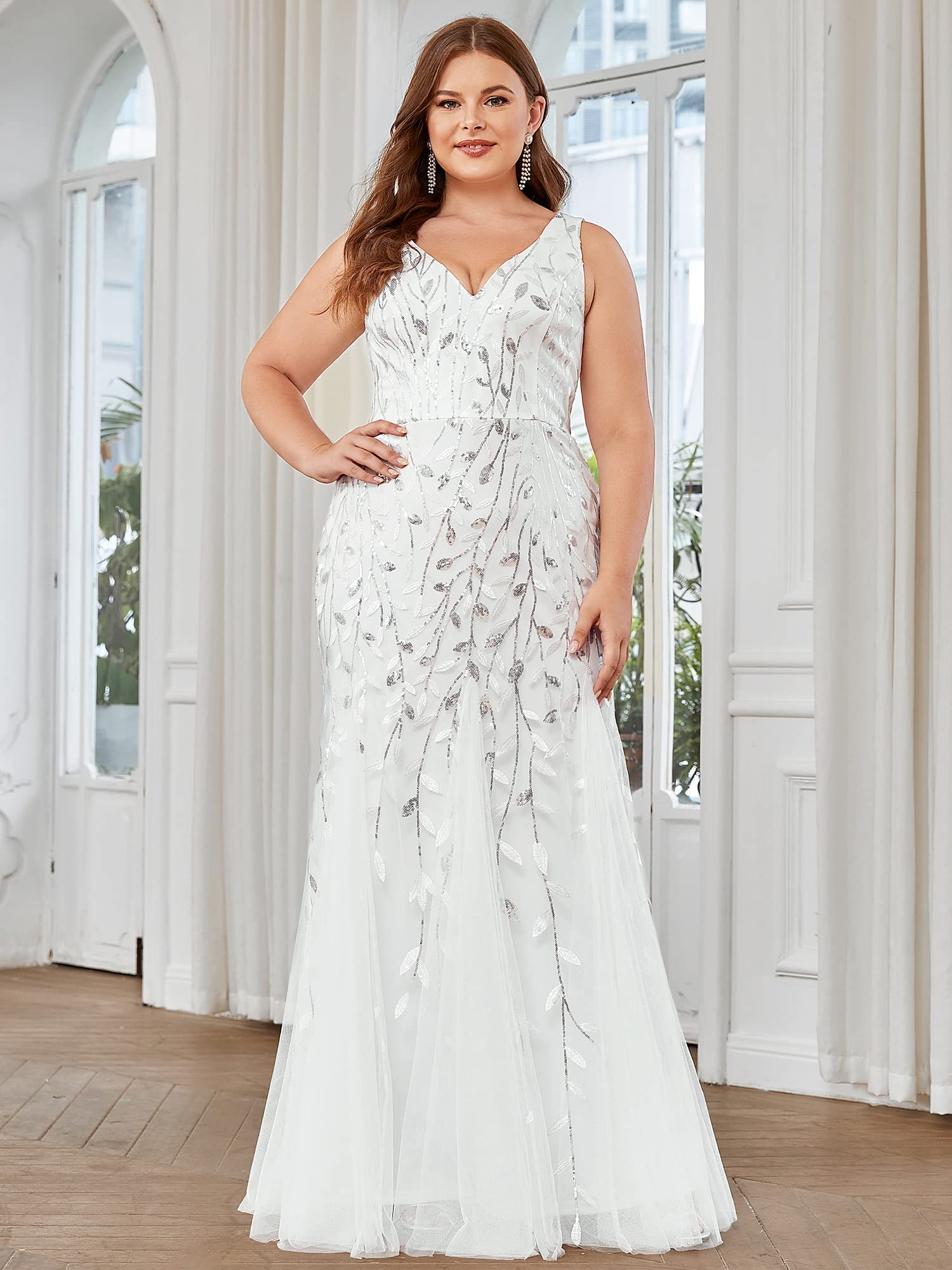 Ever-Pretty Women's Sequin V-Neck Sleeveless Bodycon Mermaid Evening Gown - Plus Size Formal Dress for Prom, Homecoming, and Special Occasions