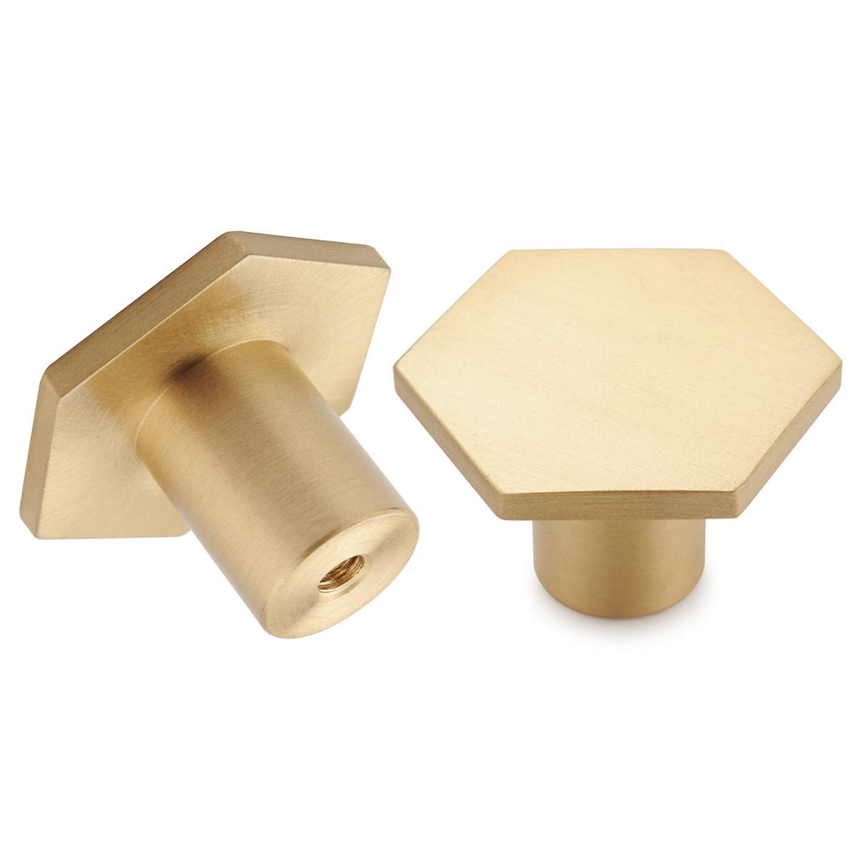 Hexagon Gold Brass Cabinet Knobs - 10 Pack, 1.3