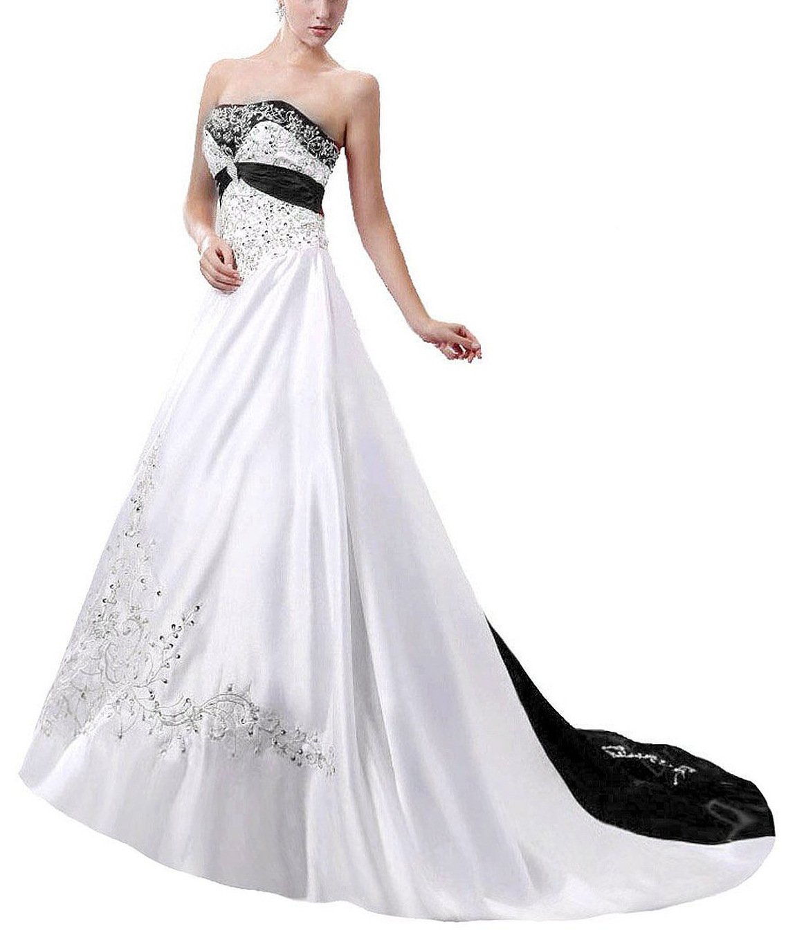 OYISHA Women's Red & White Embroidered Spaghetti Strap Chapel Wedding Dress WD31 - Elegant Bridal Gown for Beach, Garden & Formal Weddings