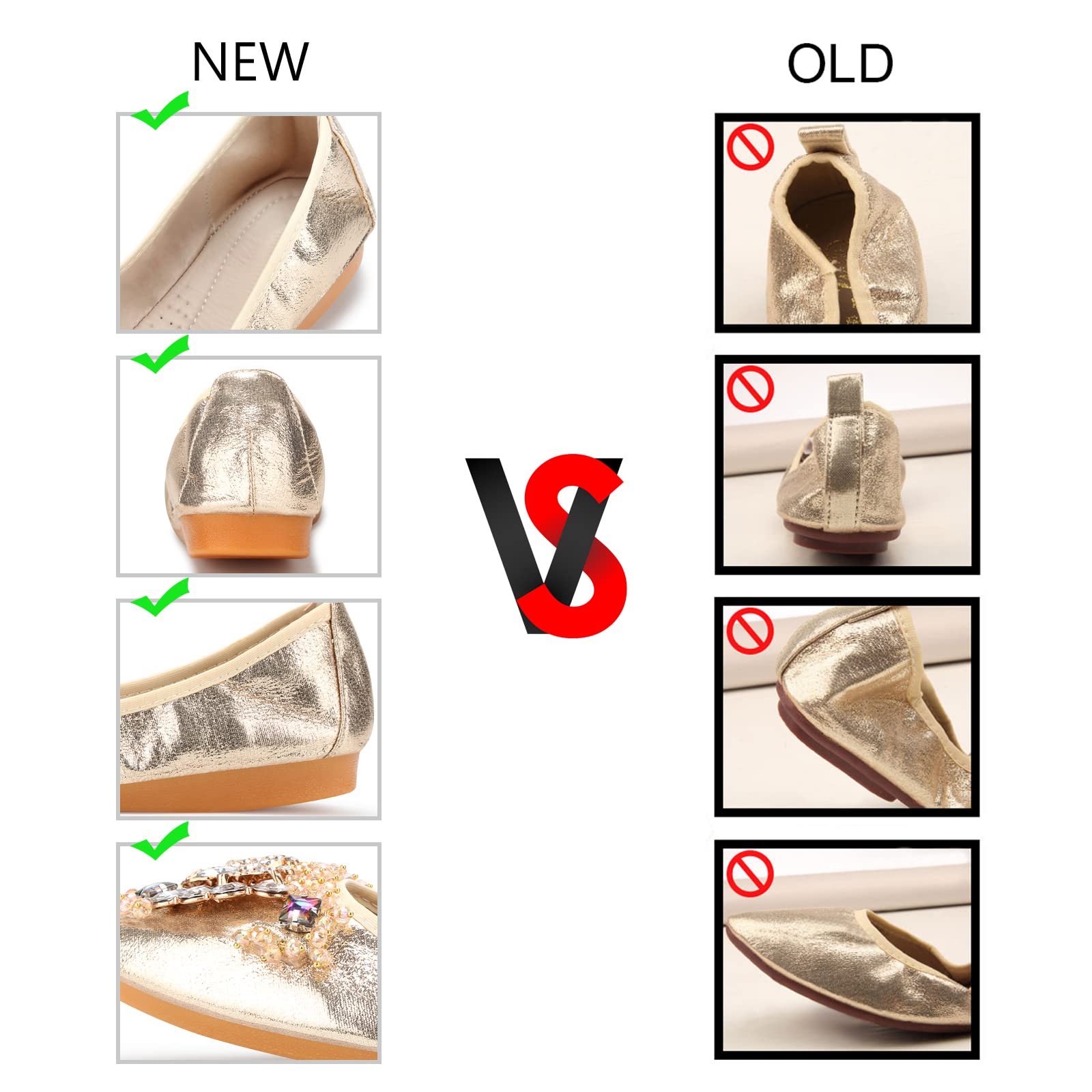 Women's Foldable Ballet Flats - Shiny Comfortable Loafers for Women | Dressy & Casual Shoes for Work, Travel & Everyday Wear
