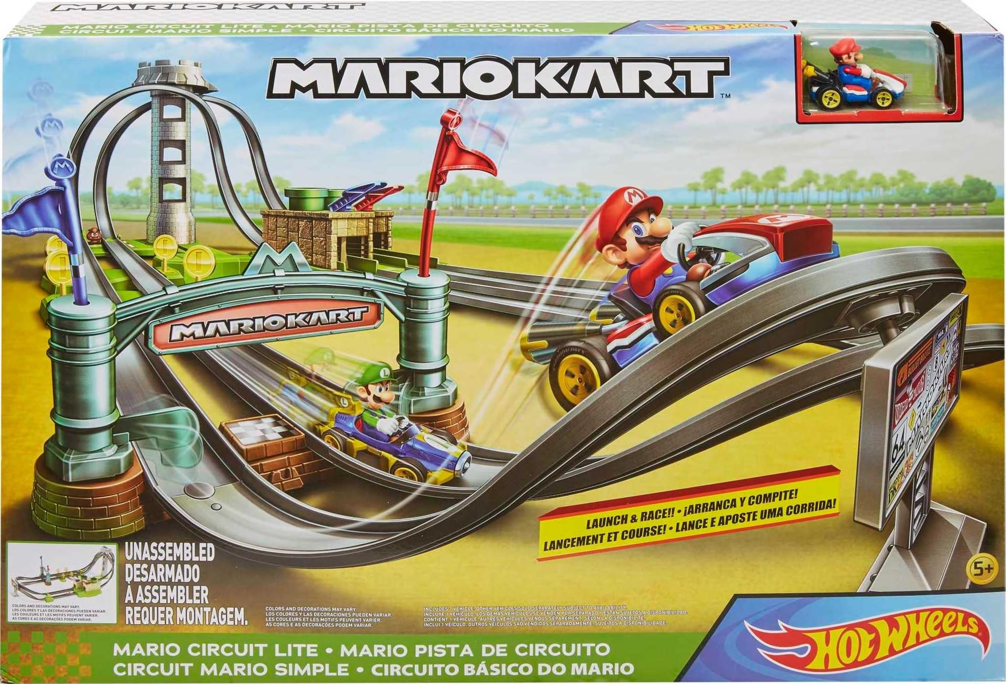 Hot Wheels Mario Kart Circuit Lite Track Set - Race Toy for Kids with 2 Cars - Perfect for Indoor Play & Birthday Gifts