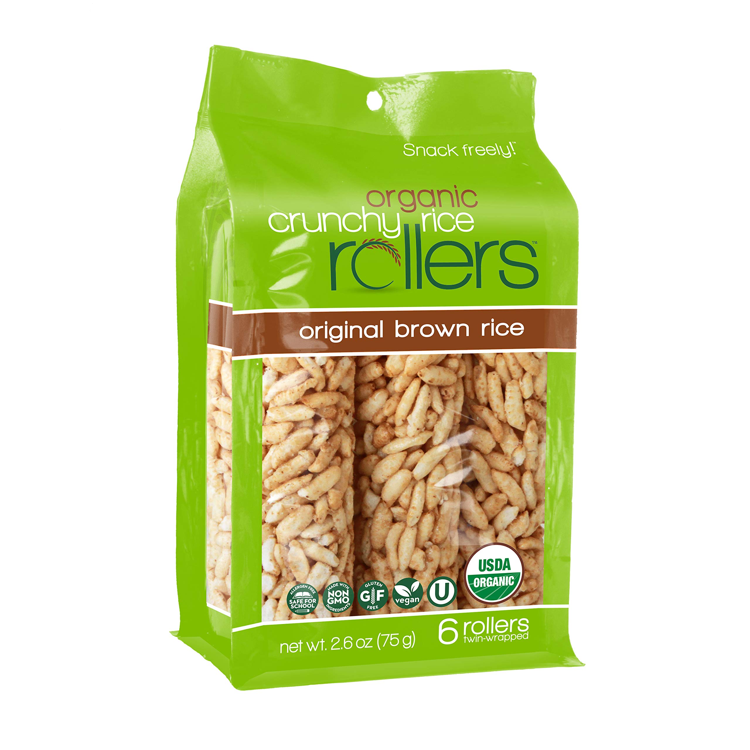 Organic Crunchy Brown Rice Rollers - 6 Pack (2.6 oz) | Gluten-Free, Vegan Snack for On-The-Go, Lunch Boxes & Healthy Munching