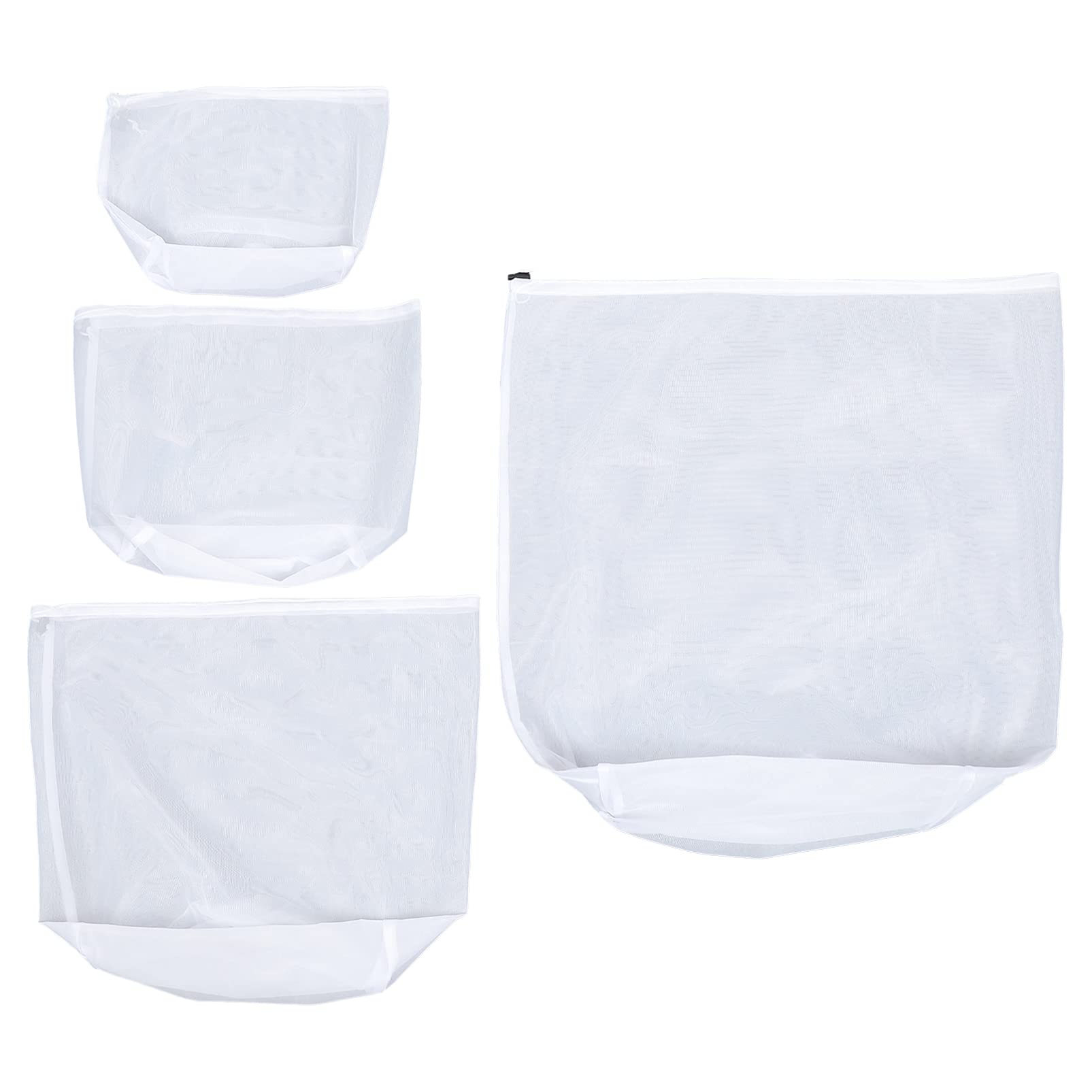 SOLUSTRE 4-Pack Fine Mesh Laundry Bags for Delicates, Lingerie & Travel Toiletries - White Polyester Drawstring Washing Bags for Gentle Garment Care (Perfect for Travel, Gym & Hand Wash)