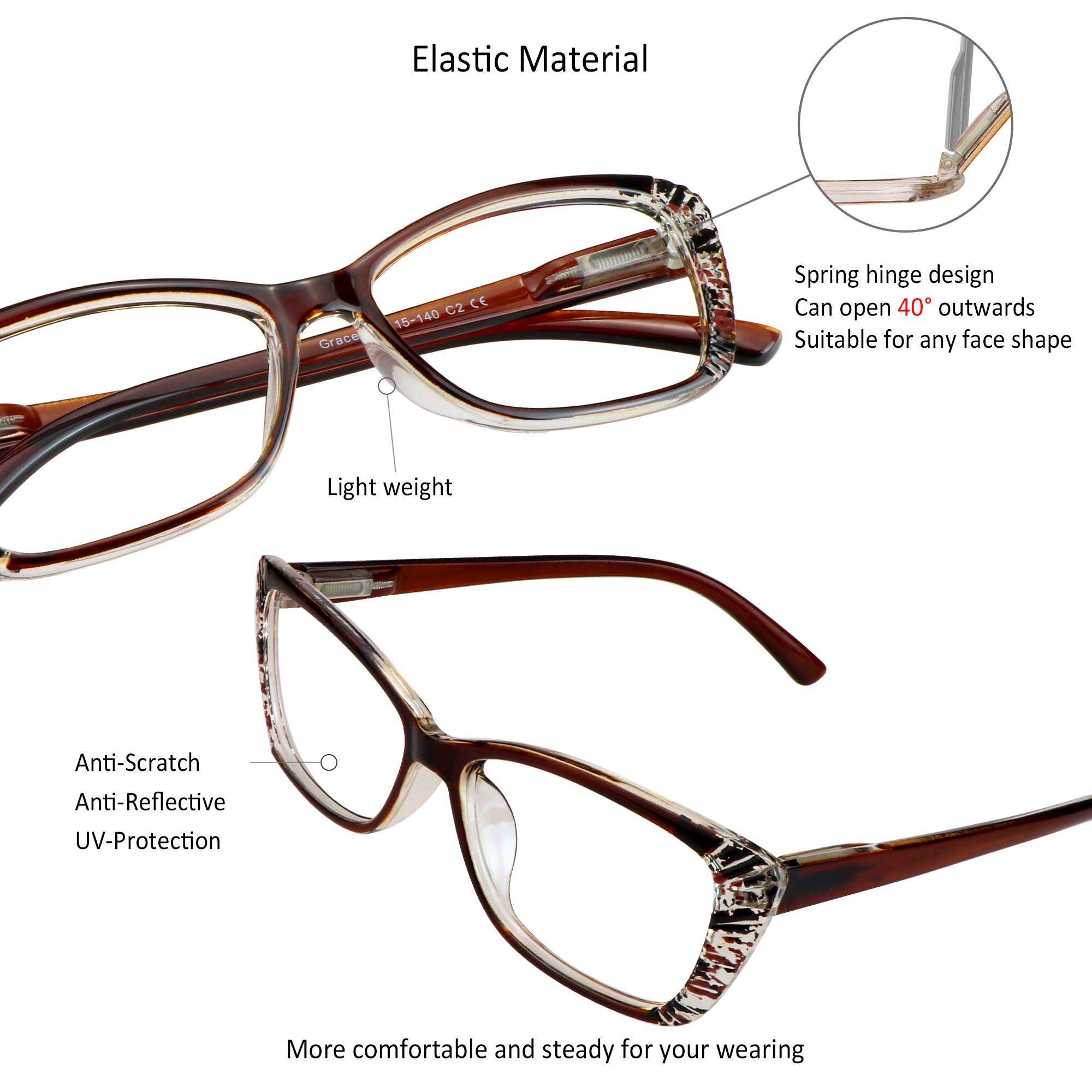 VisionGlobal 5 Pairs Spring Hinge Reading Glasses - Blue Light Blocking for Women & Men | Office & Screen Use