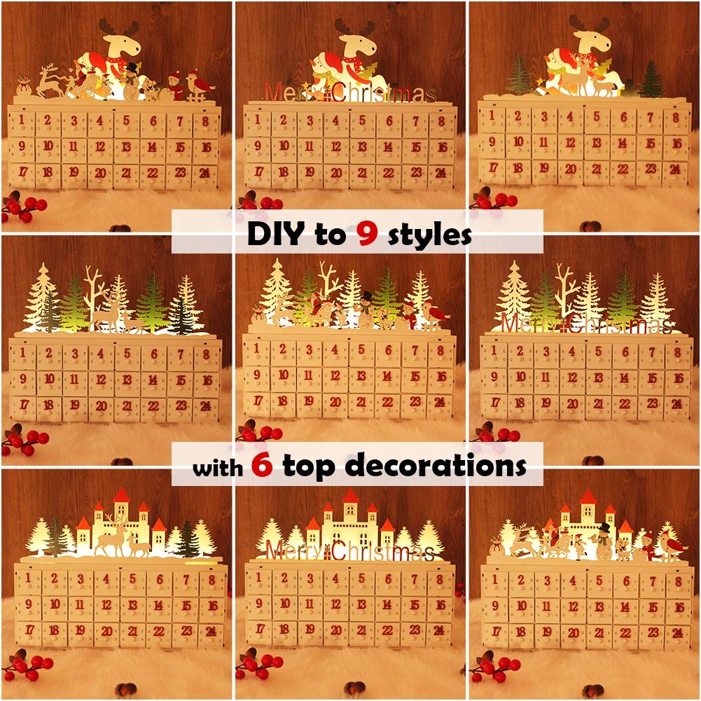 DIY Wooden Advent Calendar with Changeable Top Decoration - Christmas Countdown Holiday Decor for Home, Office & Gift Giving