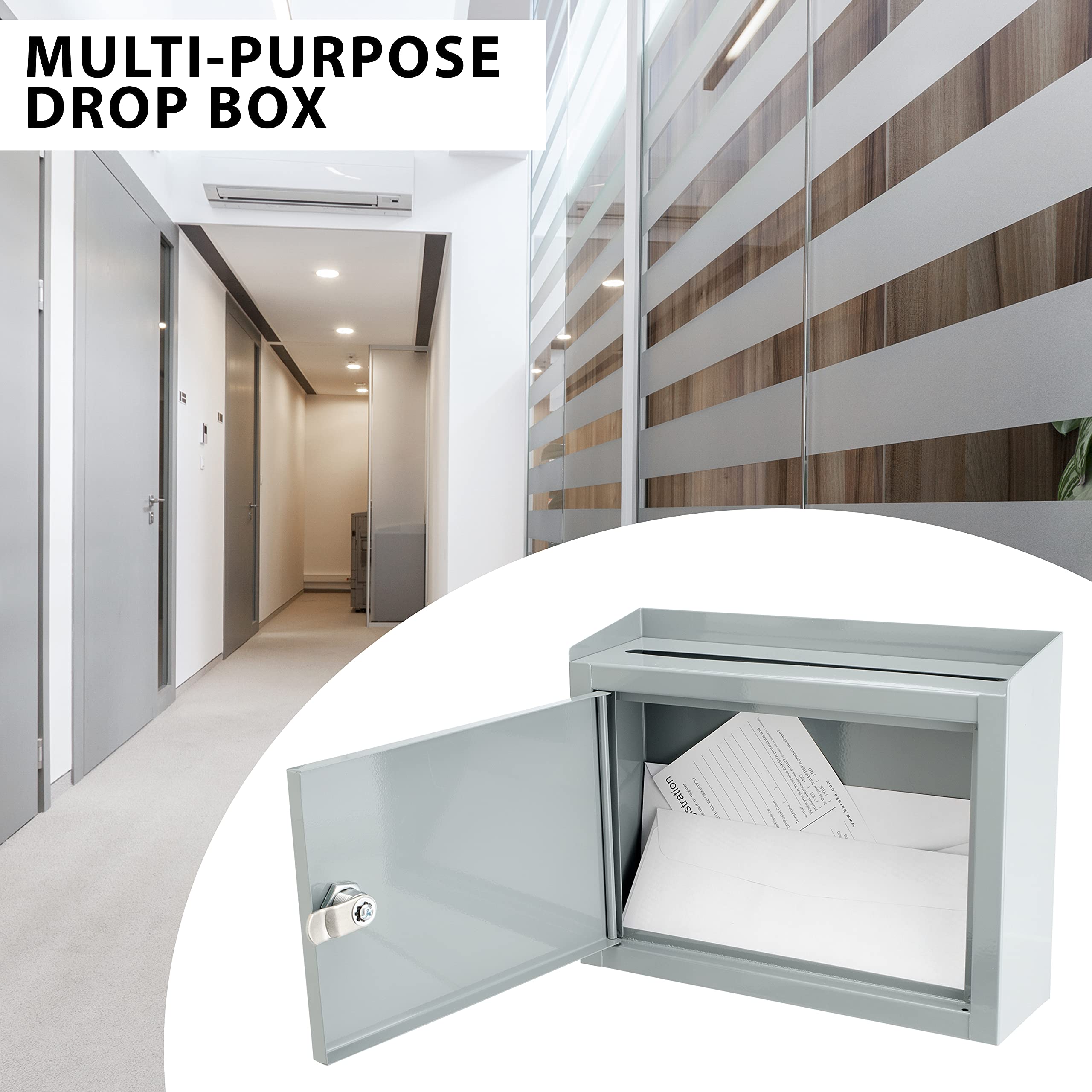 Barska Wall Mount Multi-Purpose Locking Mail Drop Box with Key Lock - Secure Mailbox for Home, Office & Classroom - Perfect for Package Delivery, Documents & Confidential Mail Collection