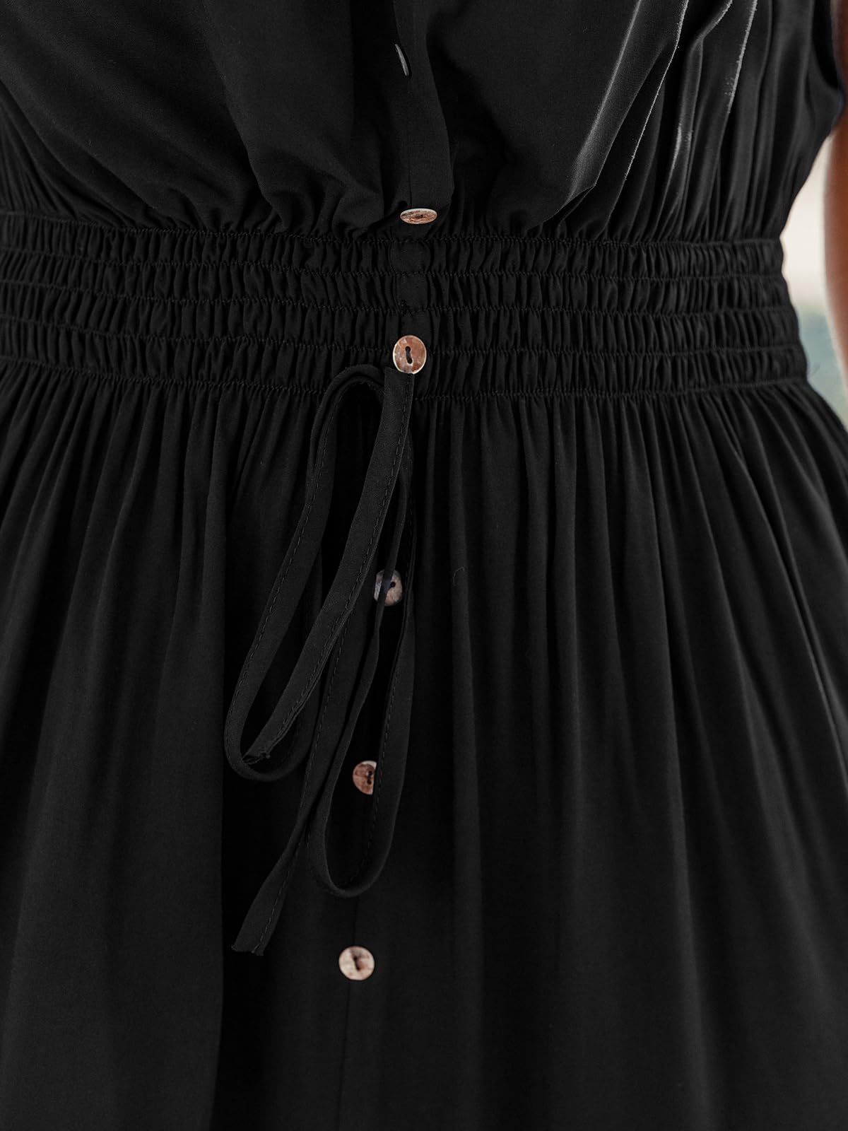 CUPSHE Women's Ruffle Beach Cover Up Dress - Strapless Smocked Waist Maxi Summer Dress with Side Slit | Perfect for Poolside, Vacation & Beach Outfits