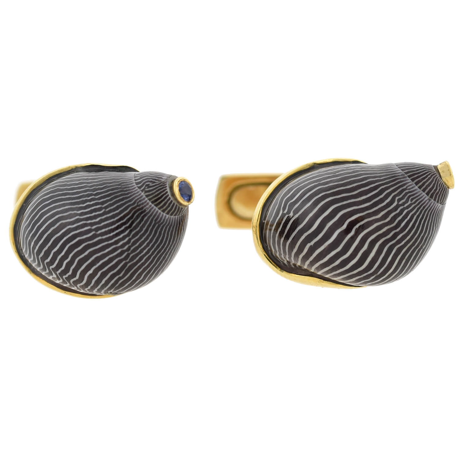 RENATO CIPULLO Estate 18kt White Gold Zebra Snail Shell & Sapphire Cufflinks - Luxury Men's Jewelry for Formal Events & Business Attire