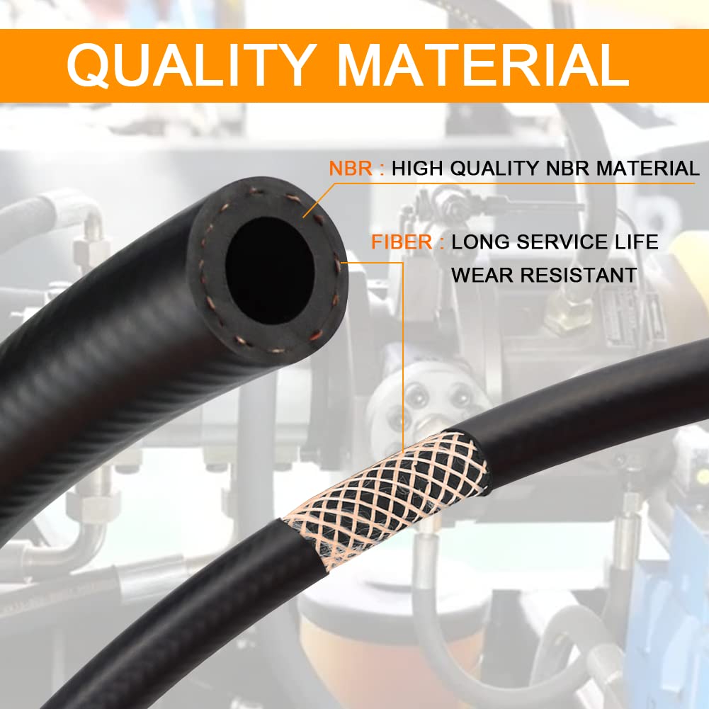 1/4 Inch ID NBR Fuel Line Hose - 4AN Rubber Push-On Fuel Hose for Small Engines (10 Feet) - Compatible with Lawn Mowers, Generators & Power Equipment