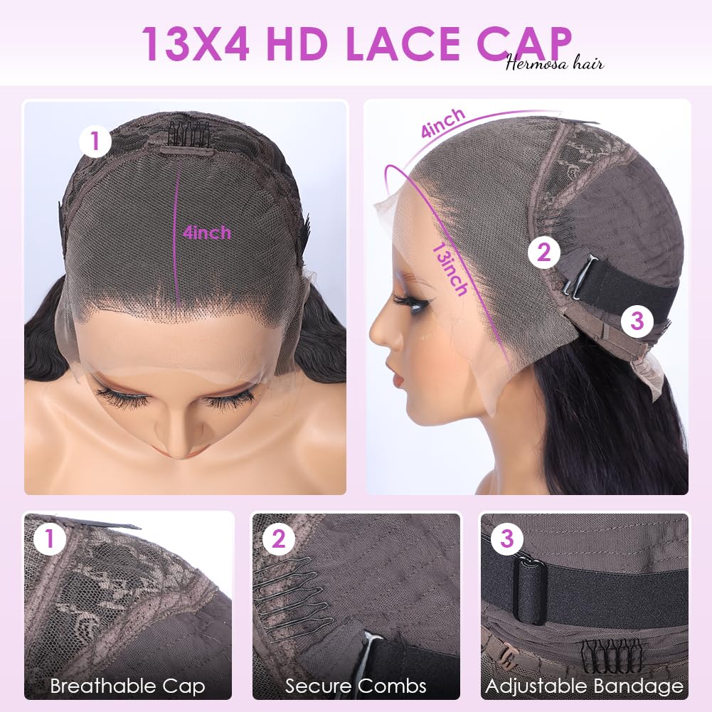 13x4 Lace Front Wigs Human Hair 220% Density 28 Inch Brazilian Straight - Pre Plucked with Baby Hair for Natural Hairline | Hermosa 12A Grade Virgin Hair Wigs for Women | Perfect for Daily Wear, Cosplay & Special Occasions
