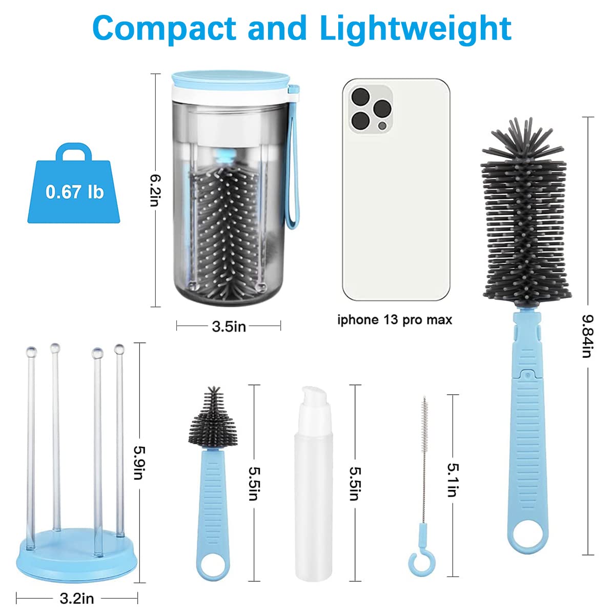 Portable Baby Bottle Brush Travel Set - Silicone Nipples Cleaner & Mini Drying Rack | Newborn Essentials for On-the-Go Parents | Perfect for Travel, Daycare & Home Use