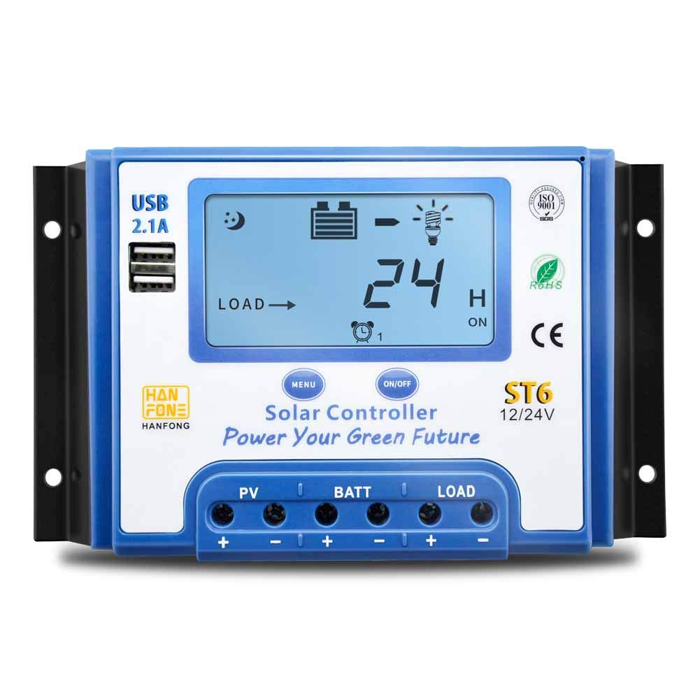 60A MPPT Solar Charge Controller 12V/24V Auto-Switch, Solar Panel Regulator with Dual 5V USB Ports & LCD Display - Perfect for RV, Boat, Off-Grid Power Systems & Solar Panel Kits