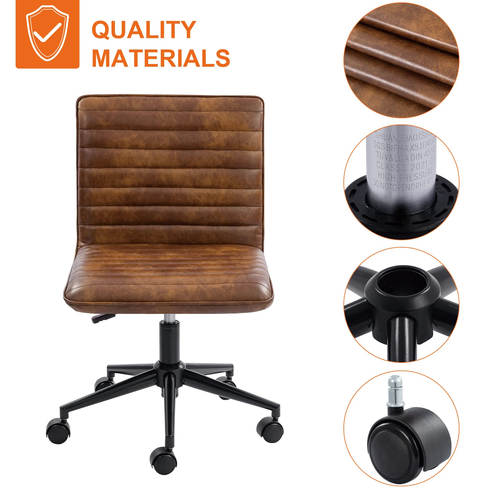 Ergonomic Armless Office Desk Chair - Faux Leather Upholstered Mid-Back Task Chair with 360° Swivel & Height Adjustment - Perfect for Home Office, Study Room & Teen Workspace (Dust Yellow)