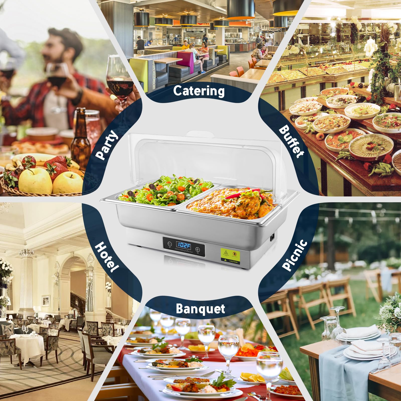 Electric Chafing Dish Buffet Set - 2 x 4.5QT Half Size with Temperature Control Display, 700W Roll Top Food Warmer for Catering, Parties & Buffet Serving - Perfect for Restaurants, Weddings & Events