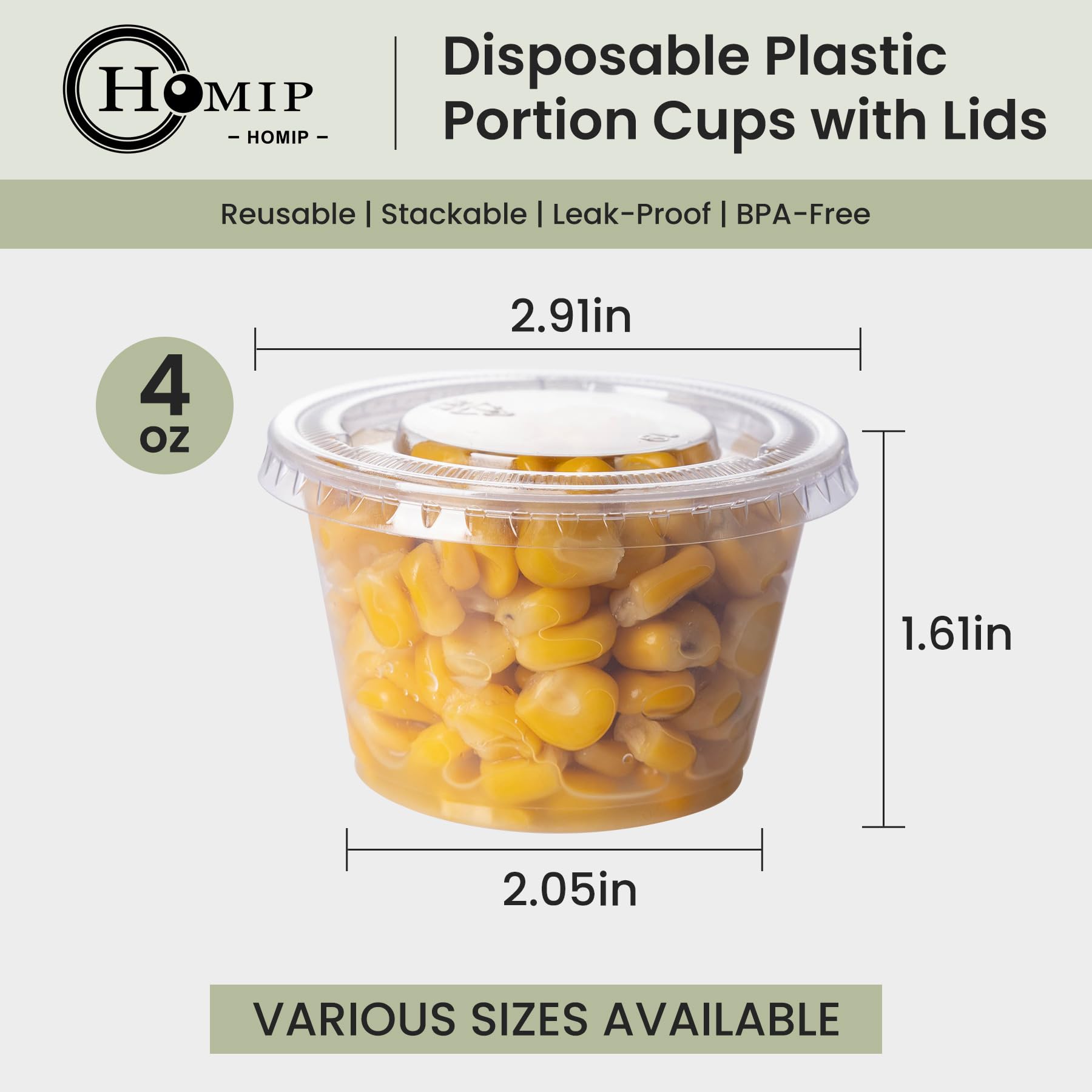 100 Sets 4oz Disposable Mini Plastic Cups with Lids - Stackable Airtight Portion Control Containers for Salad Dressing, Sauces, Condiments | Perfect for Thanksgiving, Christmas Parties, Picnics & Meal Prep