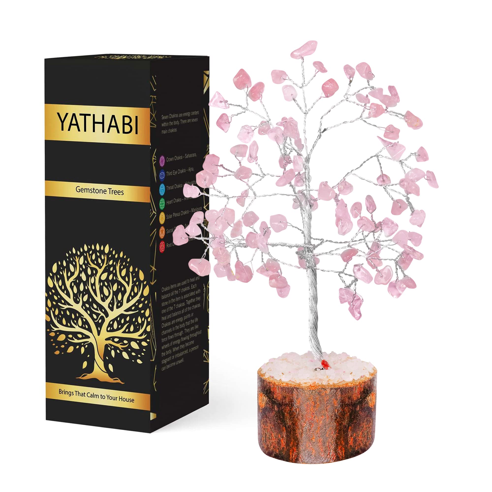 YATHABI Rose Quartz Crystal Tree for Positive Energy & Wealth - Feng Shui Money Tree for Home & Office Decor - Chakra Healing Bonsai Gift for Meditation & Spiritual Growth