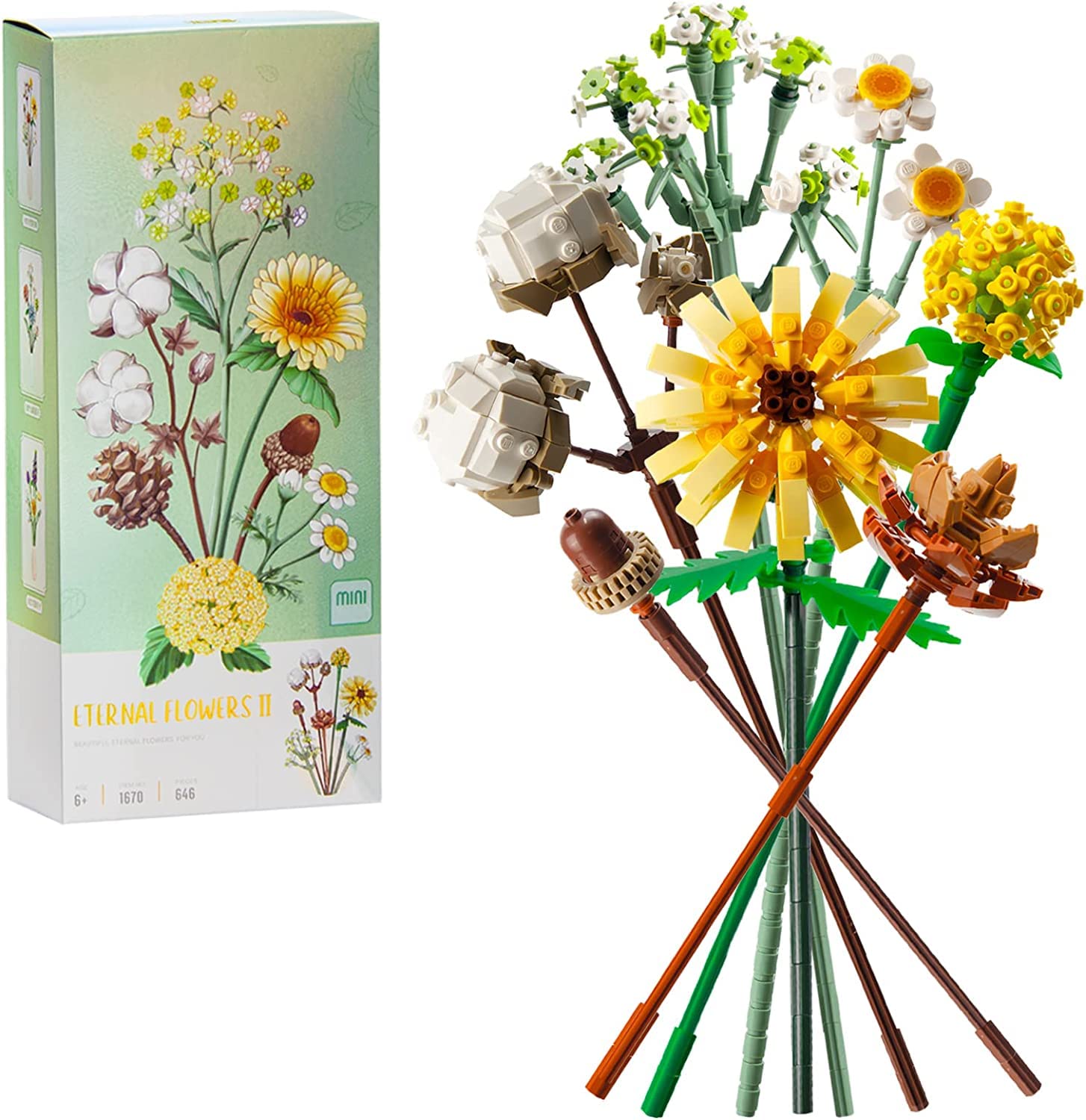Artificial Flower Building Block Bouquet Kit - 680PCS Botanical Collection for Adults, Compatible with Lego Technic | DIY Home Decor, Gift for Flower Lovers, Creative Building Set for Relaxation