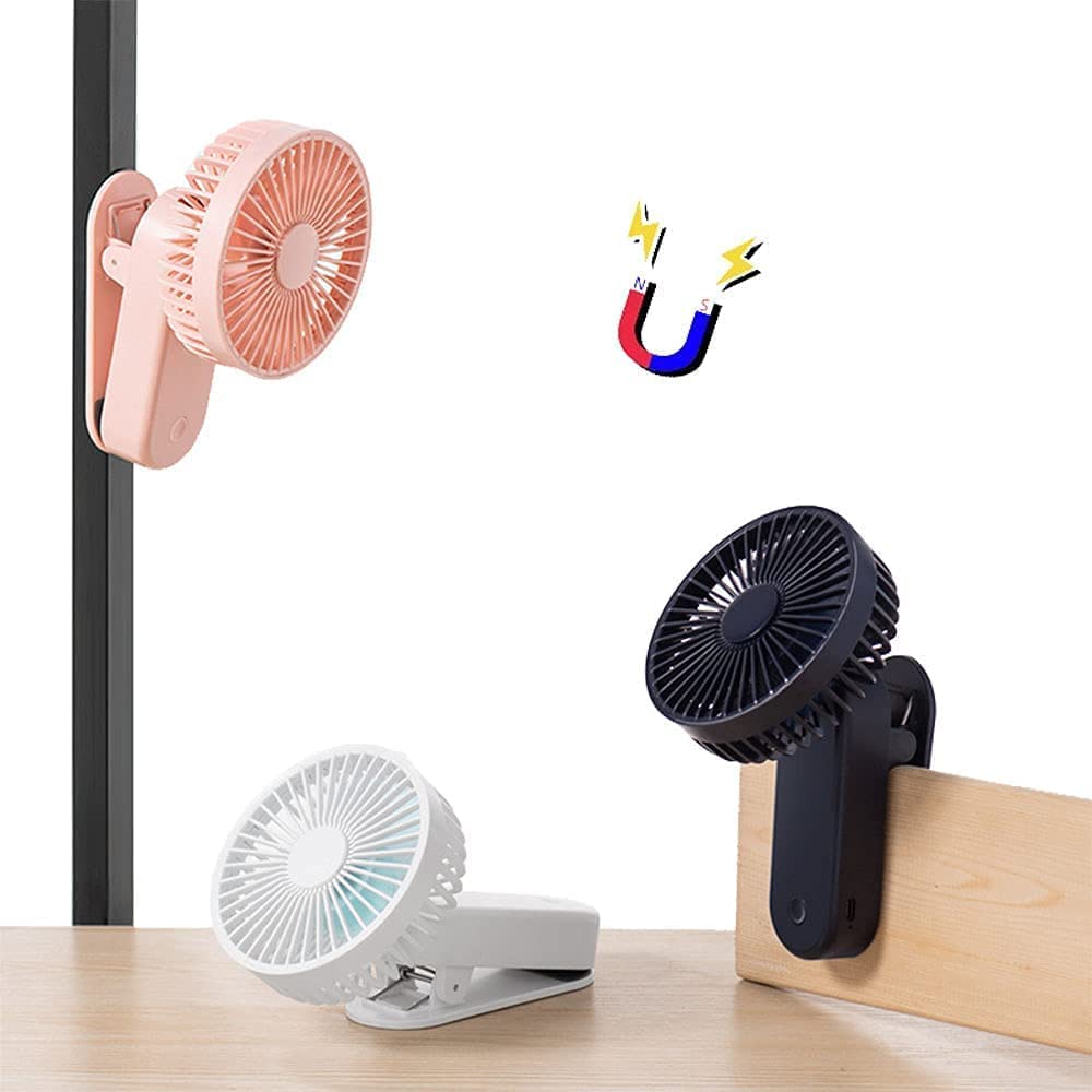 Portable Mini Clip on Fan - 2400mAh Rechargeable USB Battery Operated Stroller Fan with Magnetic Base, White - Perfect for Baby Strollers, Office Desks, and Outdoor Activities