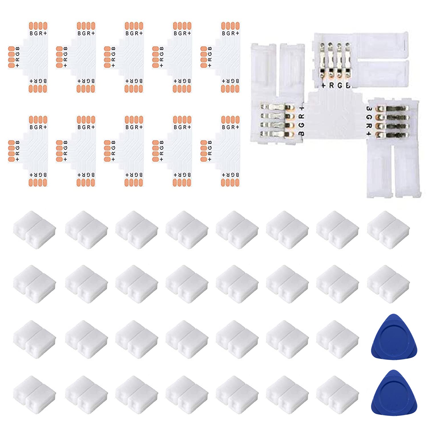 10-Pack T-Shape 4-Pin LED Connectors - 10mm Wide Solderless Gapless Adapter for 5050/3528 SMD RGB LED Strip Lights - 12V 72W Terminal Extension - Perfect for Home Lighting, DIY Projects, and LED Strip Installations