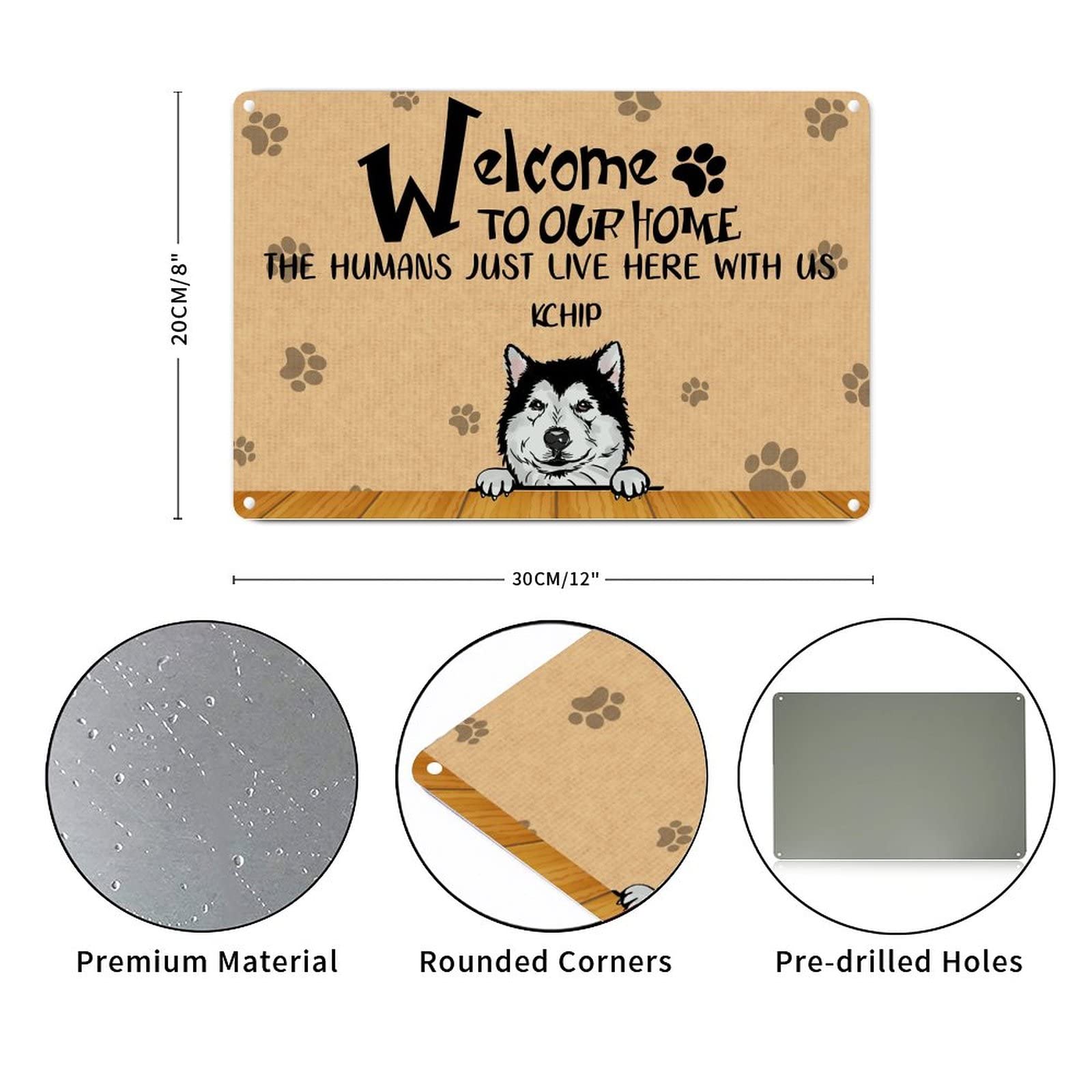 Custom Siberian Husky Dog Name Metal Sign - Funny Welcome Plaque for Pet Owners | Distressed Metal Wall Decor for Front Door | Perfect Gift for Dog Moms & Pet Lovers | Home Entryway Decor & Dog-Themed Housewarming Present