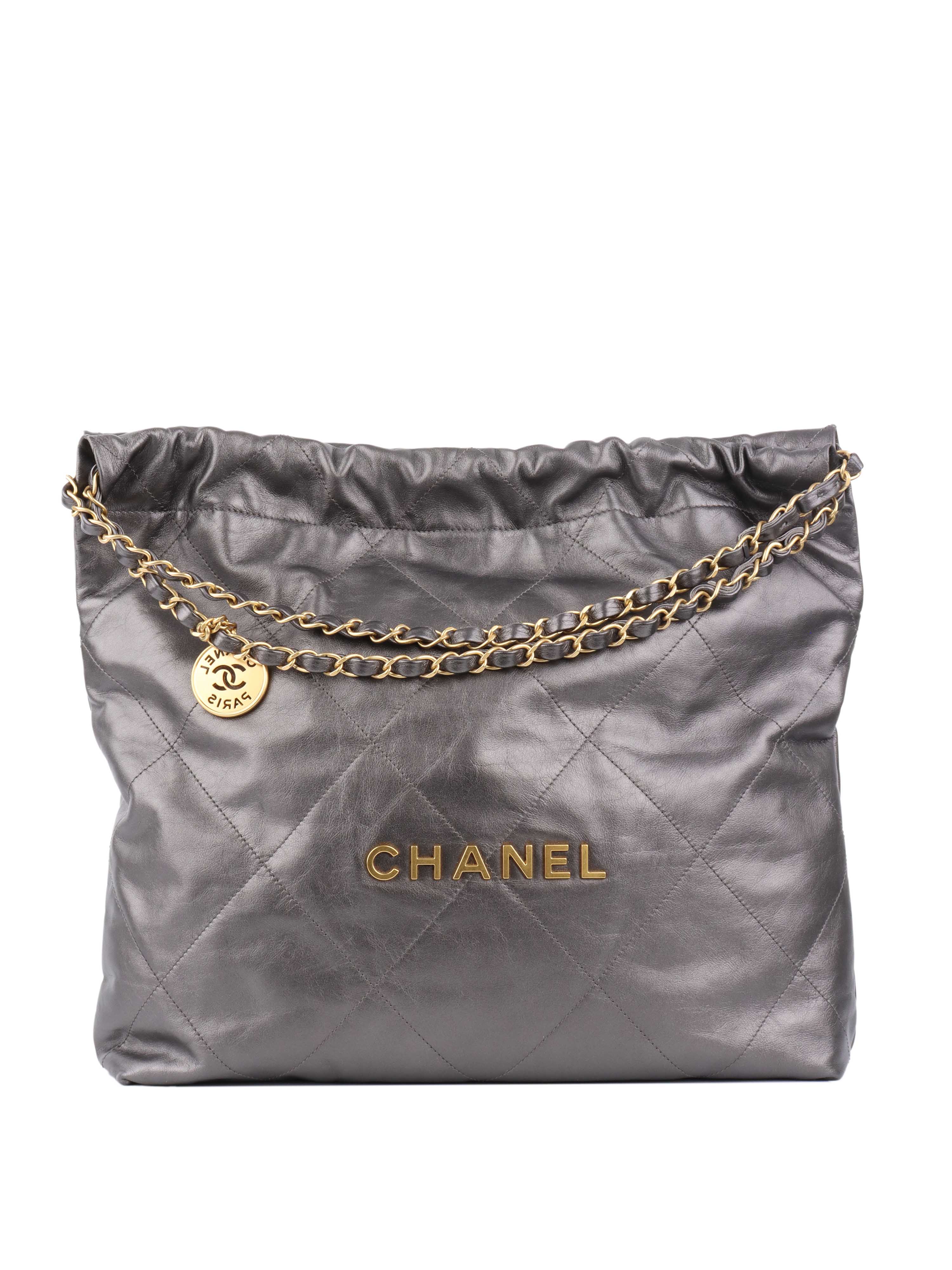 Chanel Metallic Dark Grey 22 Bag - Luxury Designer Handbag for Women | Perfect for Evening Events, Parties & Special Occasions