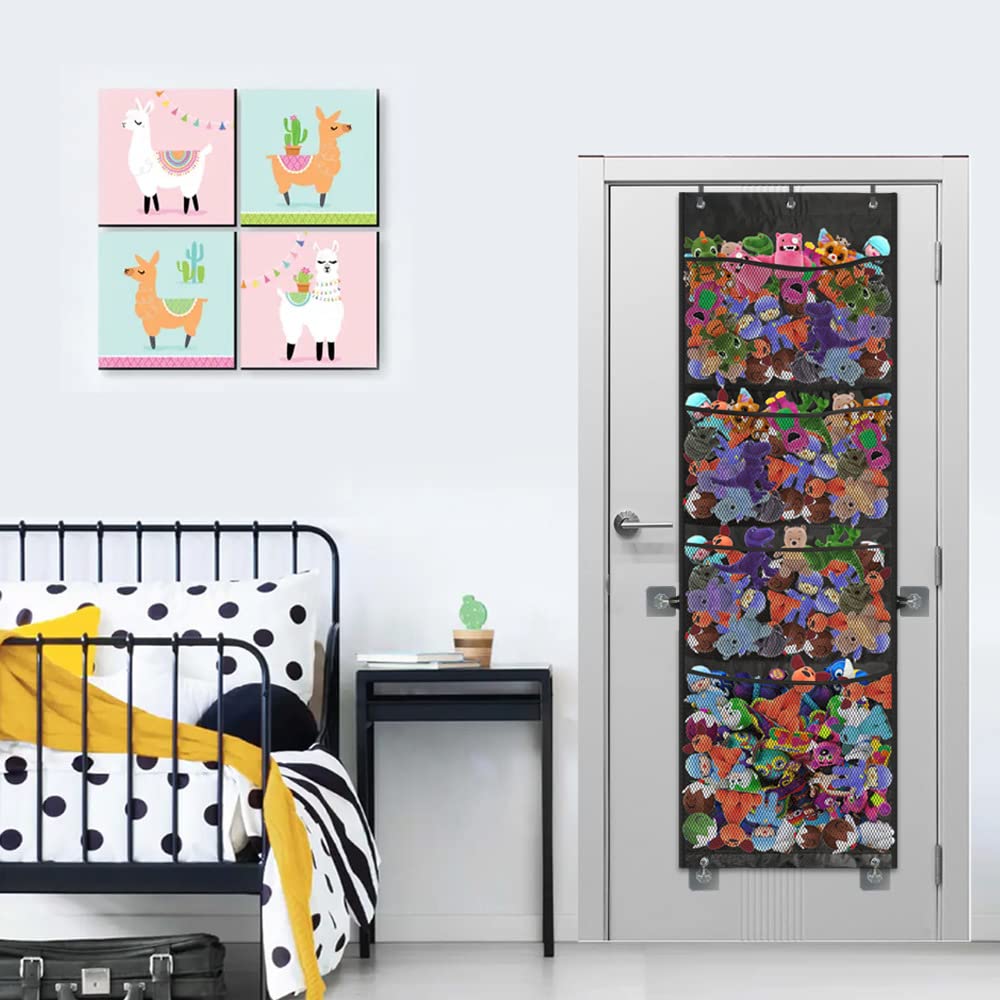 Over the Door Hanging Storage Organizer for Stuffed Animals, Baby Diapers & Toys - 4 Large Pockets Space-Saving Closet Organizer for Nursery, Kids Room & Bedroom (Perfect for Plush Toy Storage & Baby Essentials Organization)