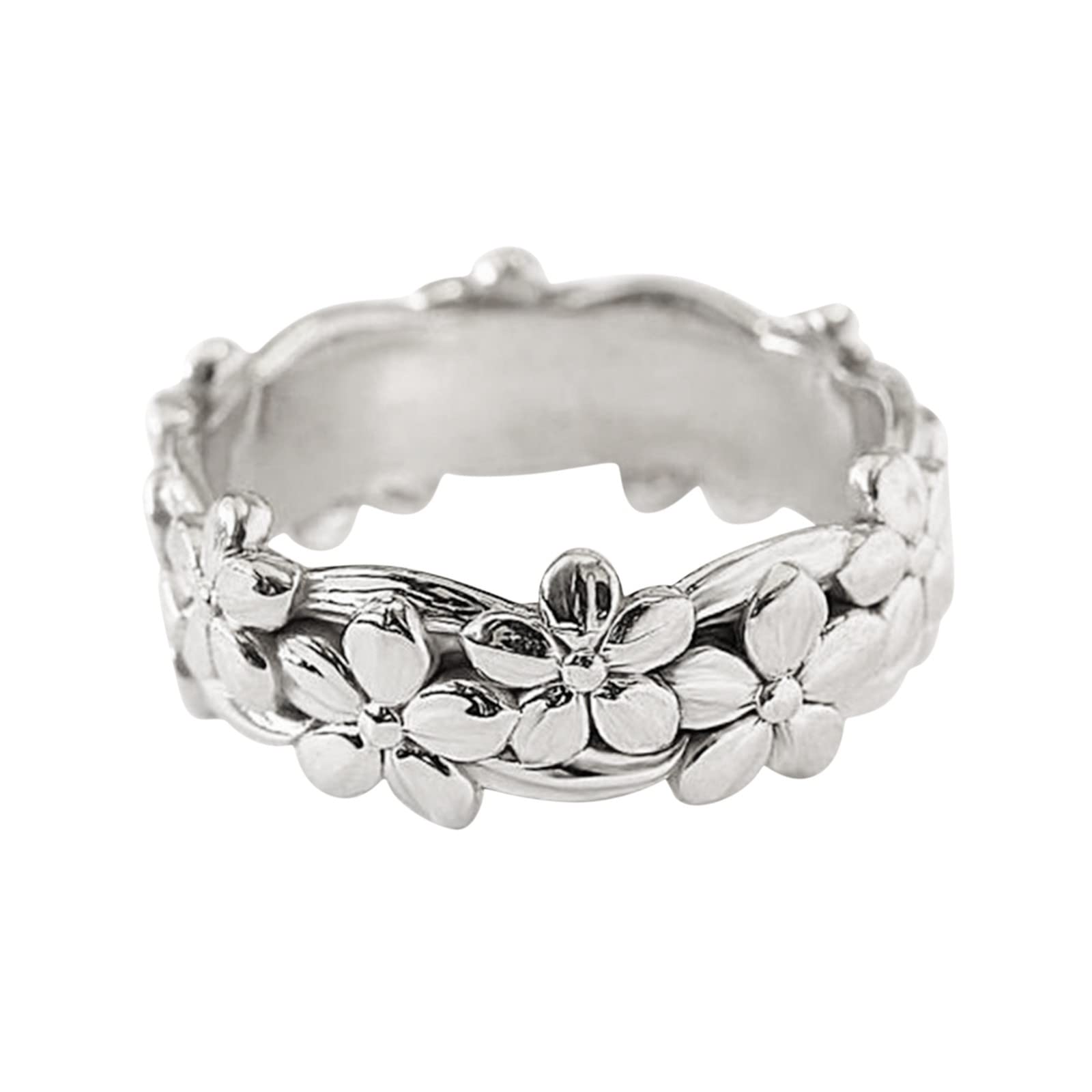 Vintage Floral Diamond Ring for Women - Size 5-11 in Sterling Silver | Elegant Flower Shaped Wedding Band, Anniversary Gift & Everyday Fashion Jewelry