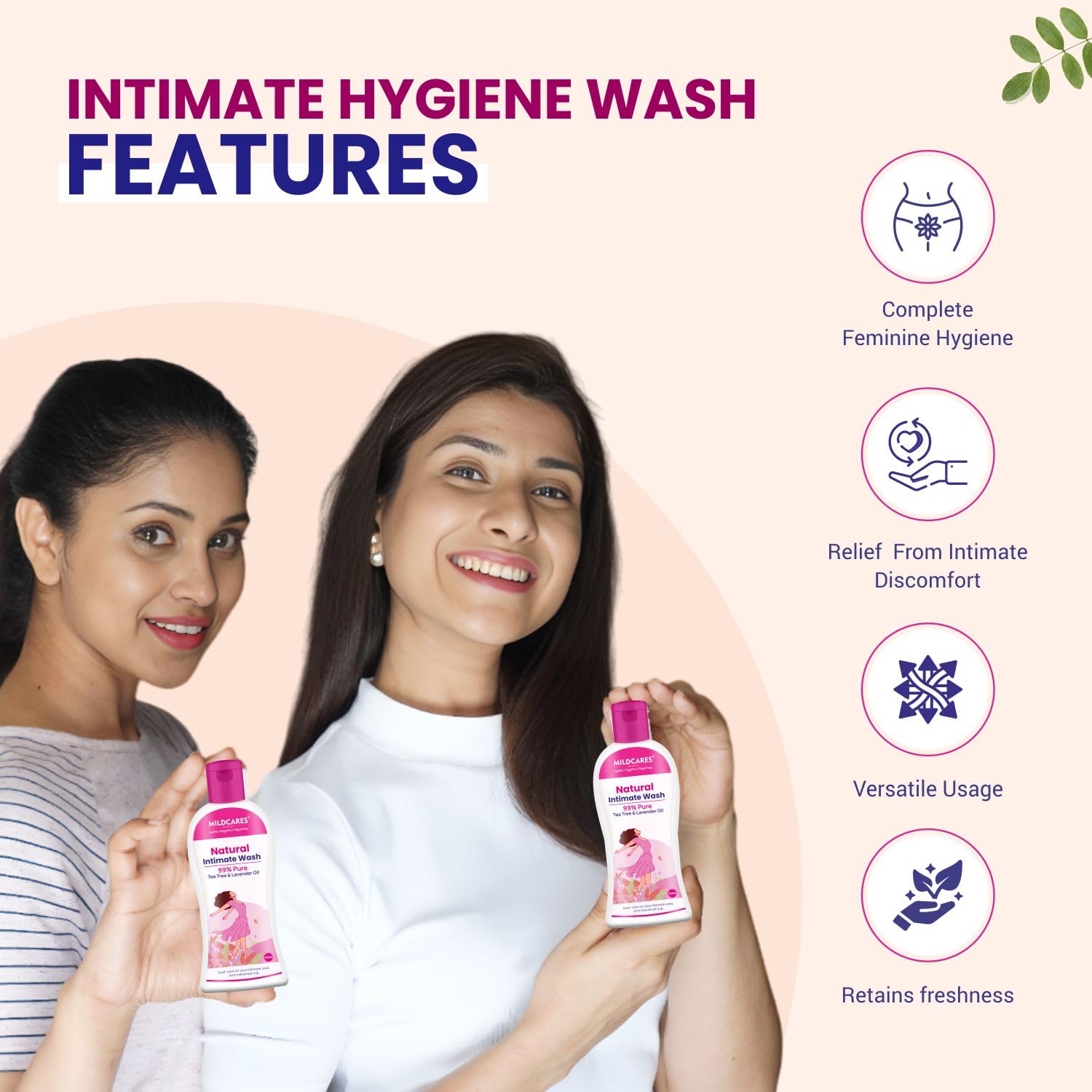 GynoCup Natural Intimate Wash for Women - pH Balanced Feminine Hygiene with Tea Tree & Lavender Oil - Gentle Cleansing & Odor Control - Pack of 2 (100ML Each) - Perfect for Daily Use, Post-Workout & Travel